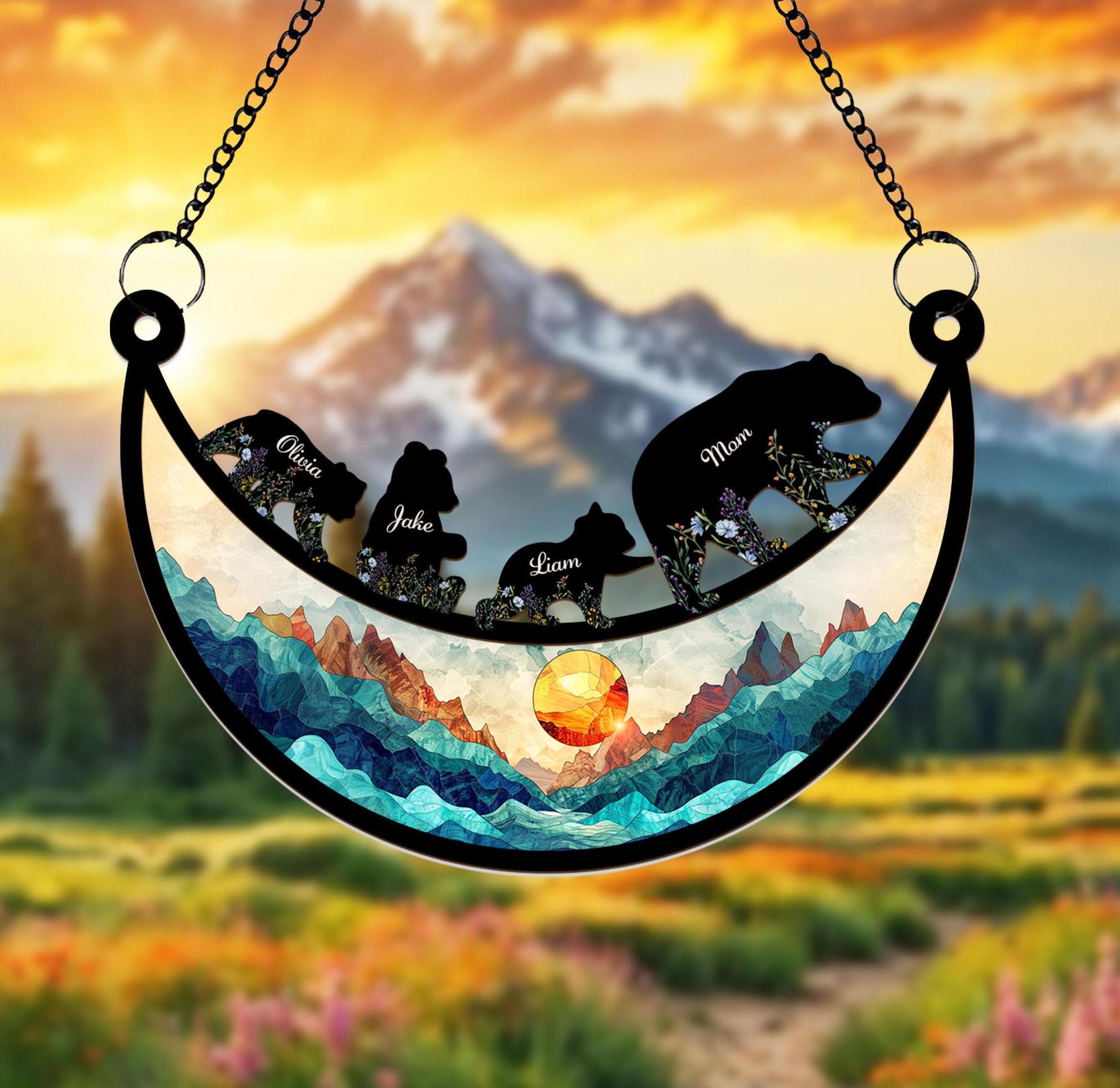 Custom Mama Bear Suncatcher, Personalized Bear Family Window Hanging Gift for Mom Custom Mama Bear Suncatcher, Personalized Bear Family Window Hanging Gift for Mom