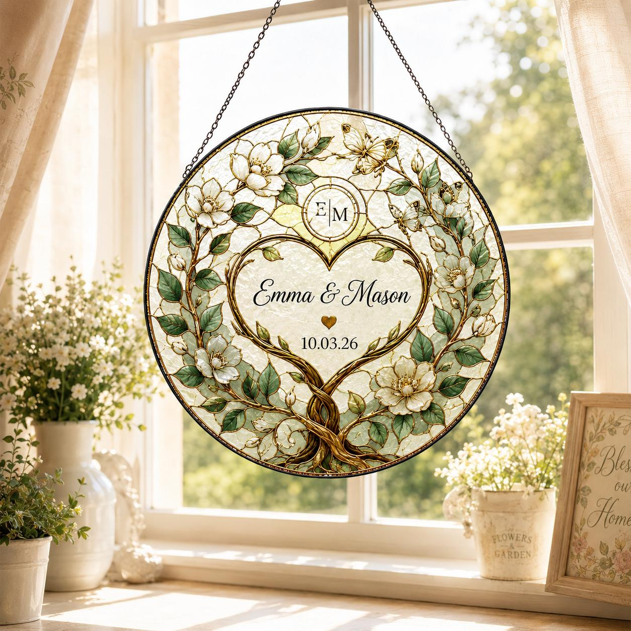 Personalized Stained Glass Suncatcher for Couples, Custom Name Wedding Anniversary Gift 3 - MeasureMason Personalized Stained Glass Suncatcher for Couples, Custom Name Wedding Anniversary Gift 3