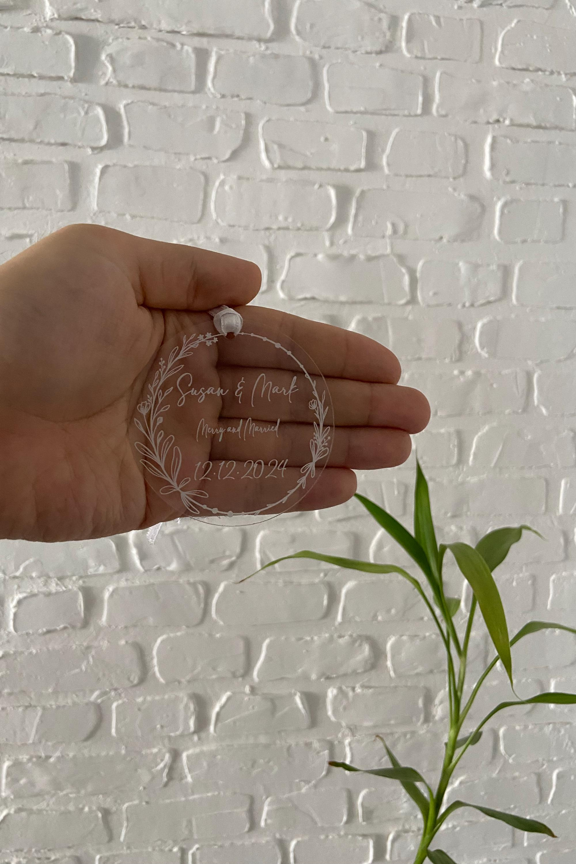 Personalized Acrylic Wedding Ornament Favors for Guests, Bulk Wedding Keepsake Gifts 2 - MeasureMason Personalized Acrylic Wedding Ornament Favors for Guests, Bulk Wedding Keepsake Gifts 2