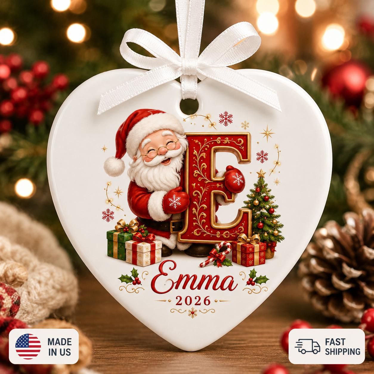 Personalized Santa Initial Ornament, Custom Name Christmas Keepsake for Kids 2 - MeasureMason Personalized Santa Initial Ornament, Custom Name Christmas Keepsake for Kids 2