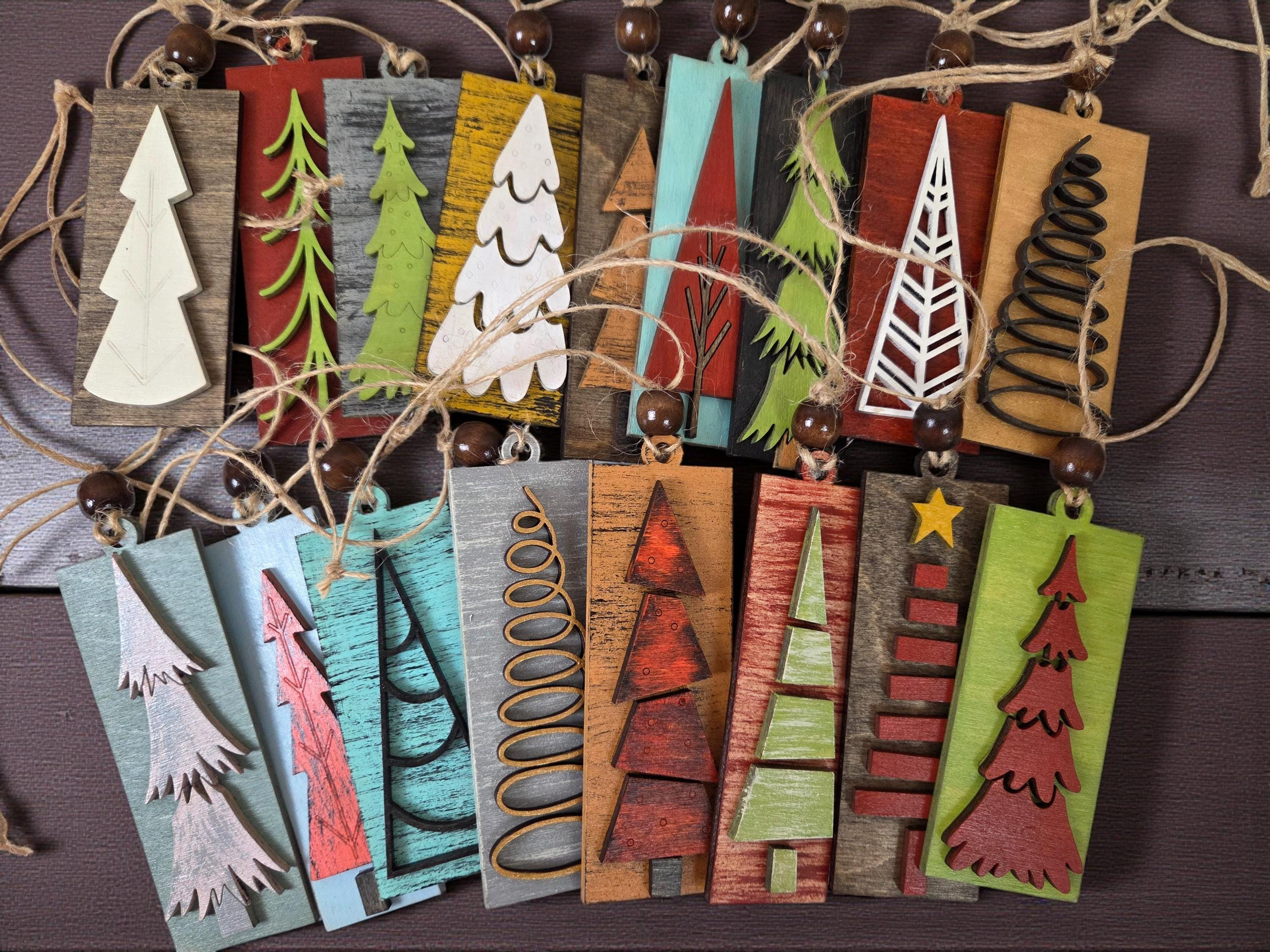 Rustic Wooden Christmas Ornaments Set, Farmhouse Holiday Tree Decorations Rustic Wooden Christmas Ornaments Set, Farmhouse Holiday Tree Decorations