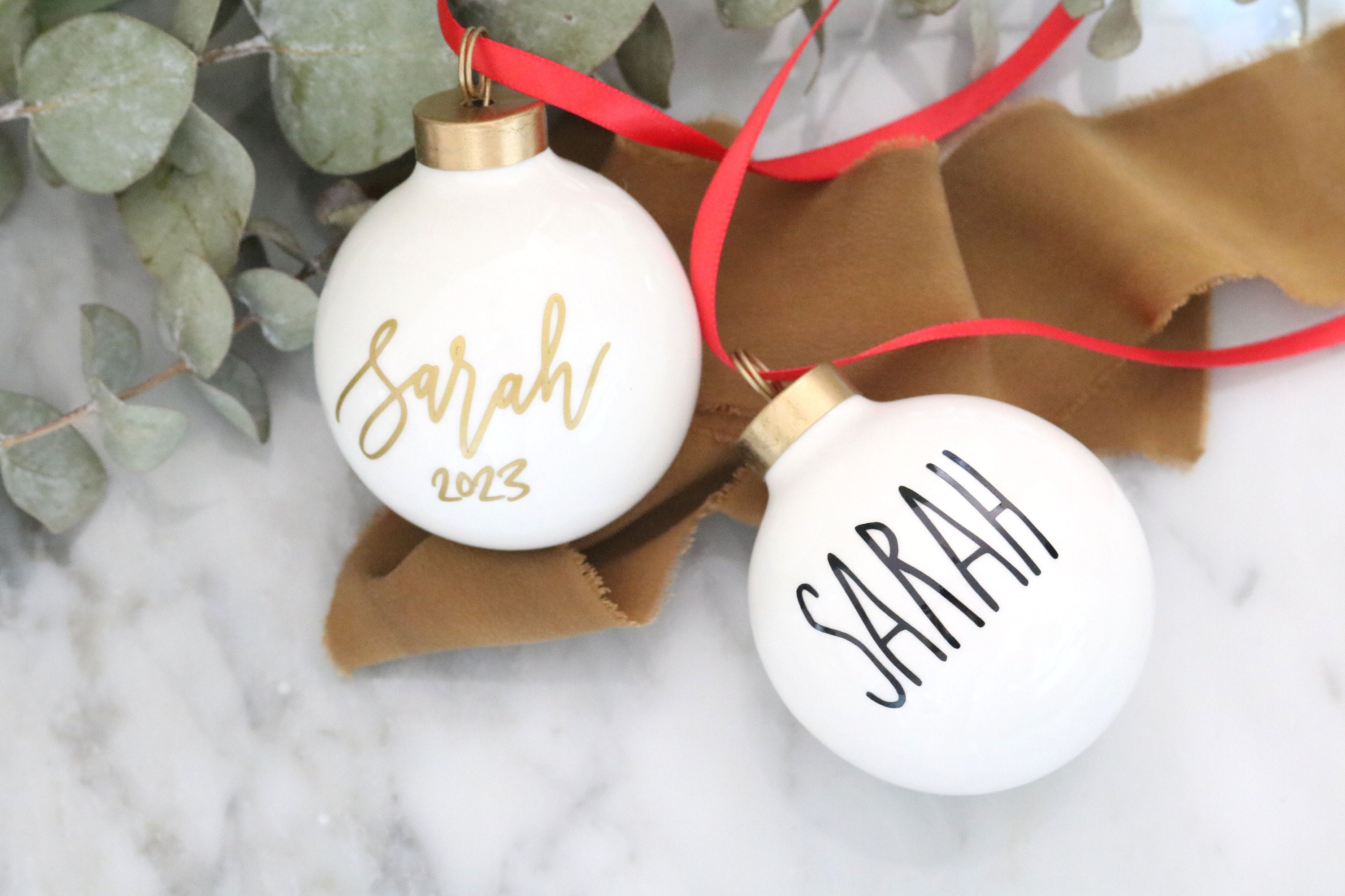 Personalized Christmas Ornament, Custom Round Porcelain Name Ornament for Tree Decor 3 - MeasureMason Personalized Christmas Ornament, Custom Round Porcelain Name Ornament for Tree Decor 3