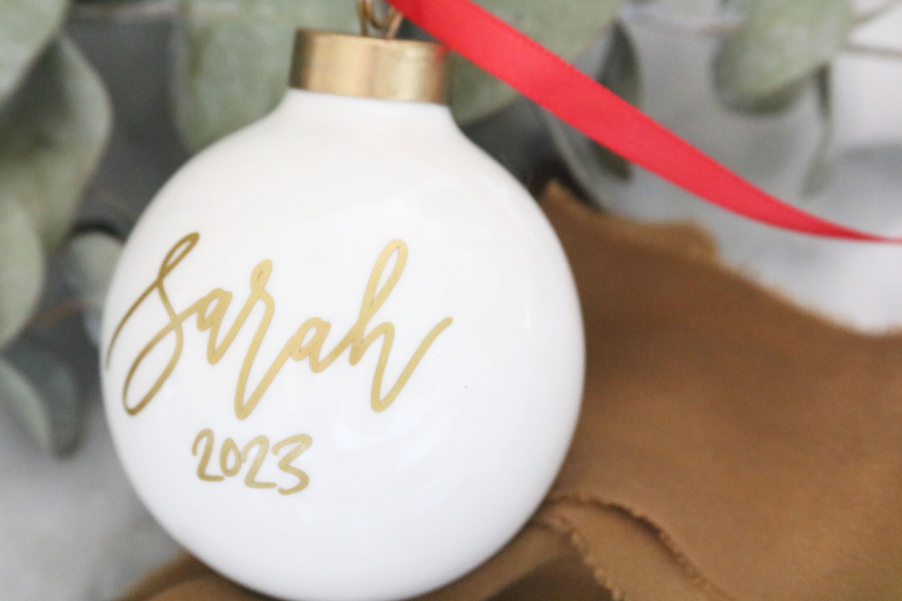 Personalized Christmas Ornament, Custom Round Porcelain Name Ornament for Tree Decor 1 - MeasureMason Personalized Christmas Ornament, Custom Round Porcelain Name Ornament for Tree Decor 1