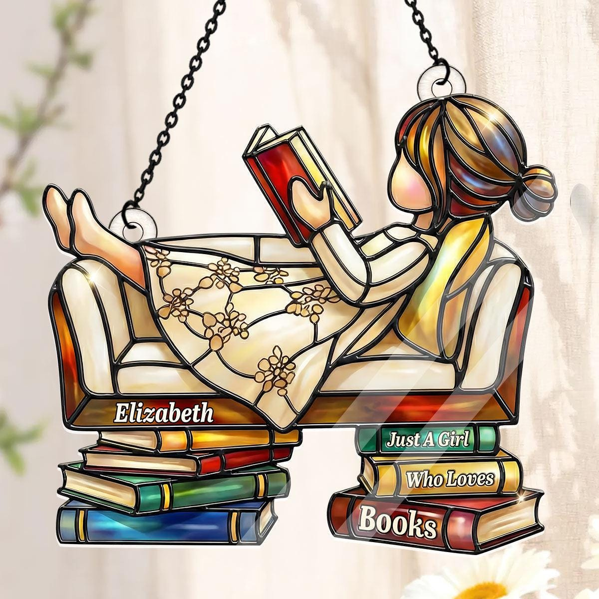 Personalized Book Lover Suncatcher Window Hanging Gift for Readers
