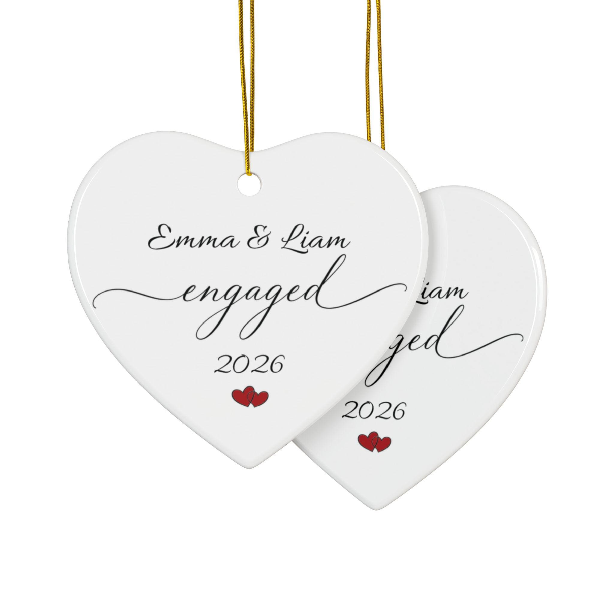 Personalized Engaged Heart Ornament, Ceramic Engagement Keepsake 2 - MeasureMason Personalized Engaged Heart Ornament, Ceramic Engagement Keepsake 2
