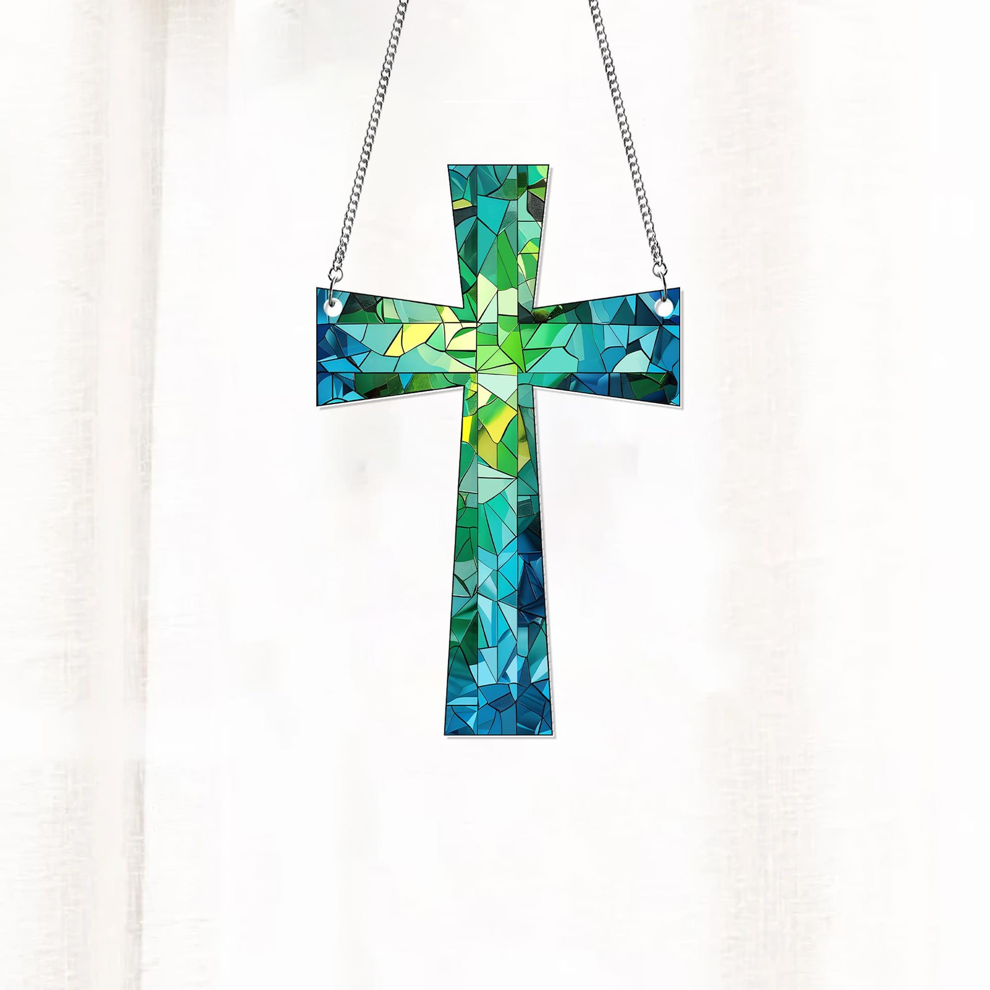 Cross Suncatcher Ornament, Religious Window Hanging, Faith Home Decor 1 - MeasureMason Cross Suncatcher Ornament, Religious Window Hanging, Faith Home Decor 1