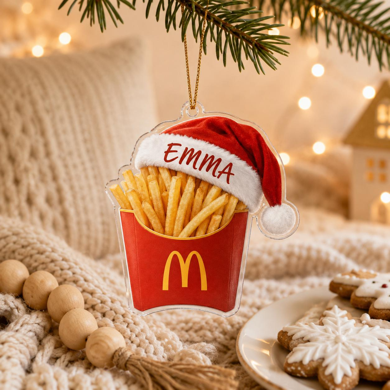 Personalized French Fries Ornament, Custom Name Christmas Ornament, Fast Food Lover Gift, Acrylic Holiday Keepsake Personalized French Fries Ornament, Custom Name Christmas Ornament, Fast Food Lover Gift, Acrylic Holiday Keepsake