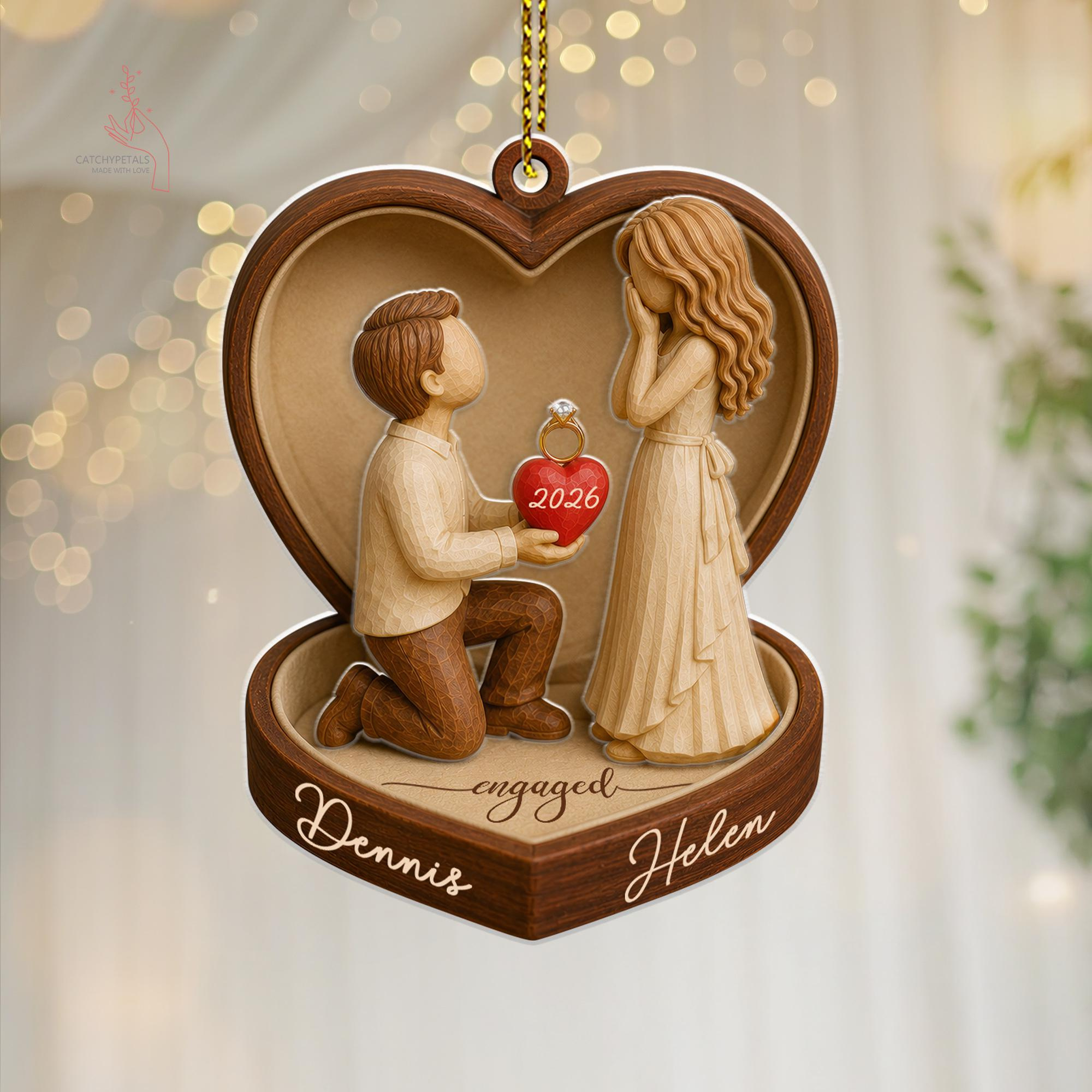 Personalized Couple Marriage Proposal 2-Layer Acrylic Ornament, Engagement Wedding Keepsake, Just Engaged 1 - MeasureMason Personalized Couple Marriage Proposal 2-Layer Acrylic Ornament, Engagement Wedding Keepsake, Just Engaged 1