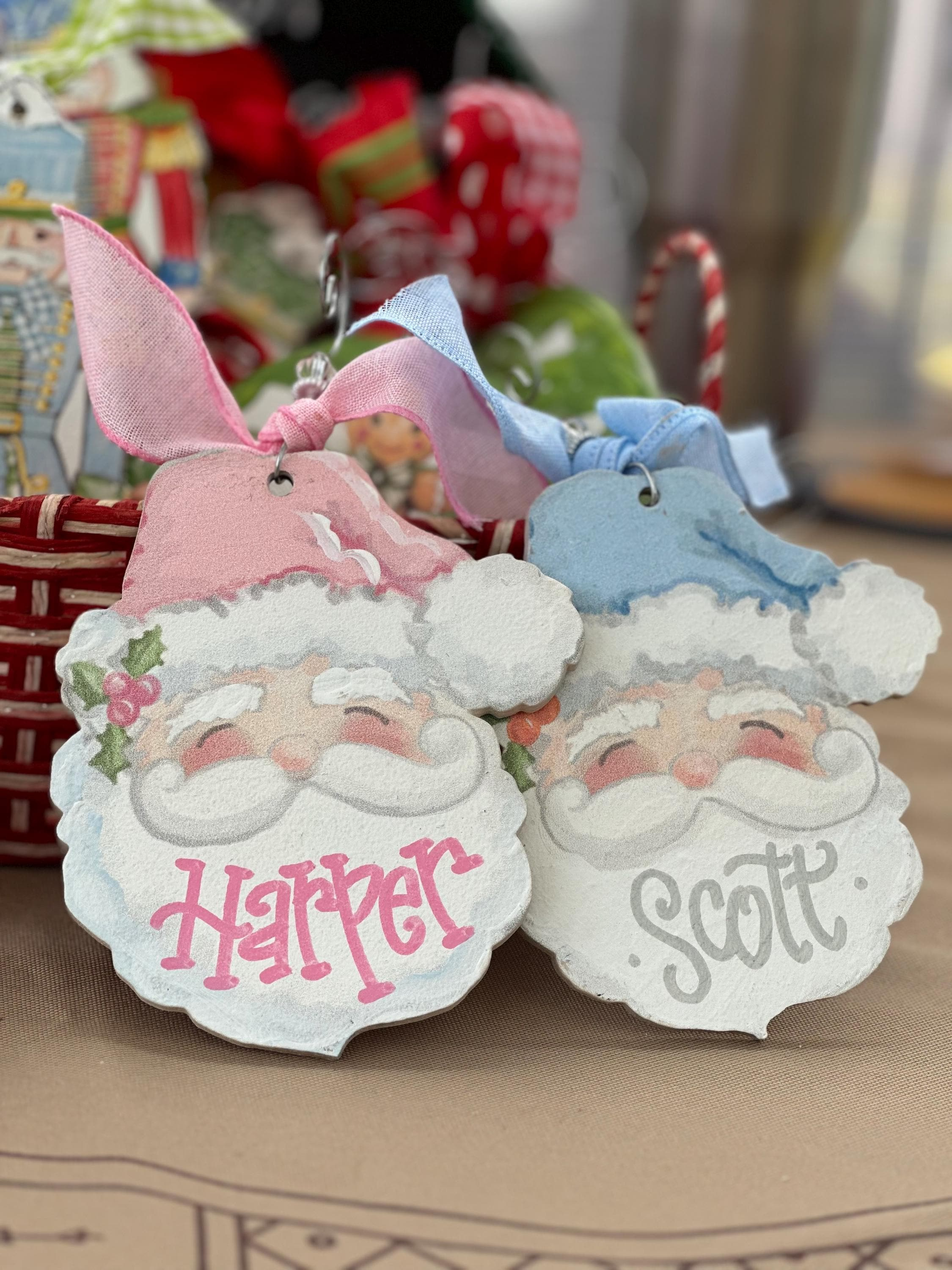 Personalized Santa Ornament with Name and Year, Custom Christmas Tree Ornament