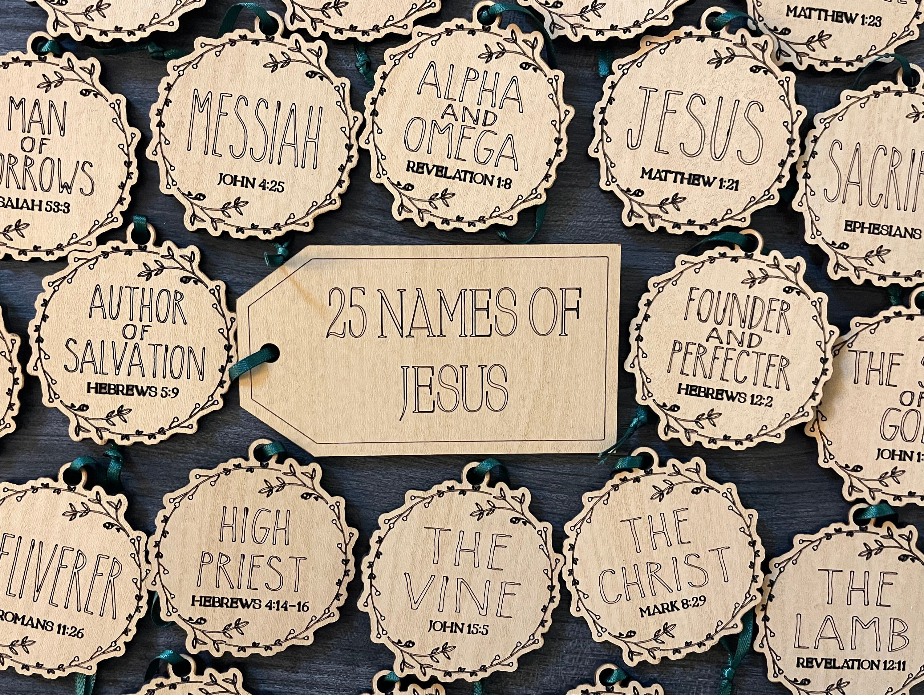 28 Names of Jesus Christmas Ornaments - Laser-Cut Wood Advent Set with Scripture References 2 - MeasureMason 28 Names of Jesus Christmas Ornaments - Laser-Cut Wood Advent Set with Scripture References 2