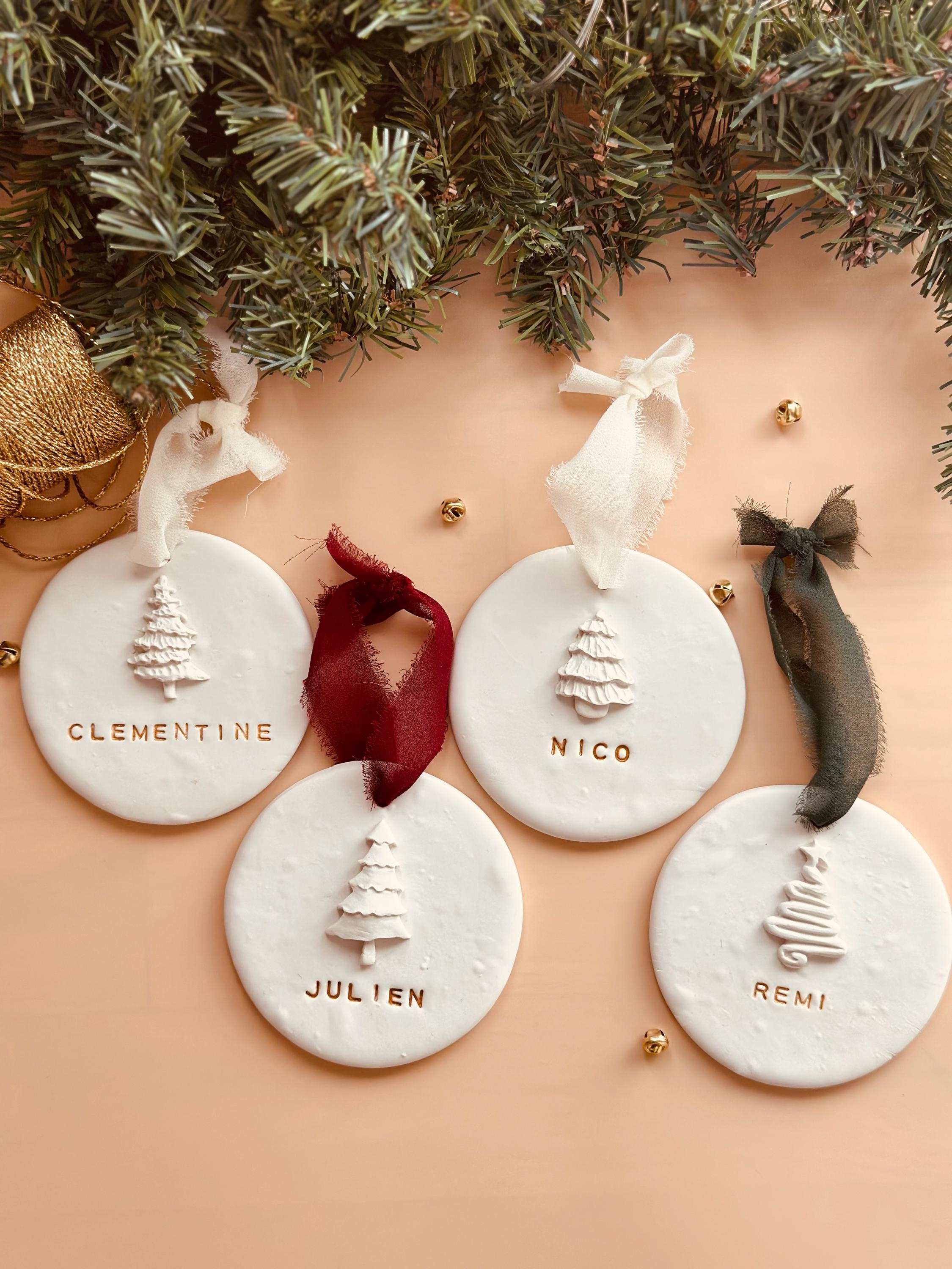 Personalized Clay Christmas Tree Ornament with Chiffon Ribbon Personalized Clay Christmas Tree Ornament with Chiffon Ribbon