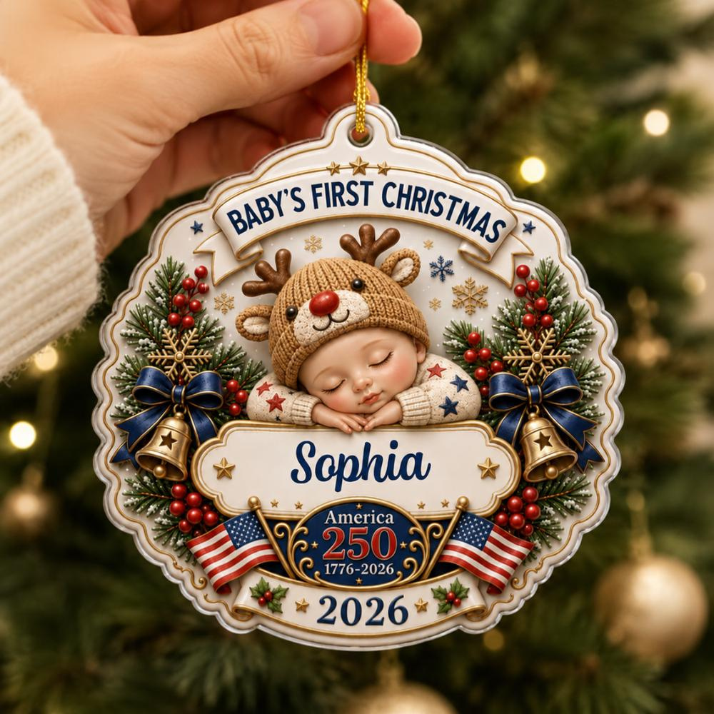 Custom First Christmas Acrylic Ornament, Personalized Babys 1st Christmas Ornament, America 250 Patriotic Baby Keepsake 1 - MeasureMason Custom First Christmas Acrylic Ornament, Personalized Babys 1st Christmas Ornament, America 250 Patriotic Baby Keepsake 1