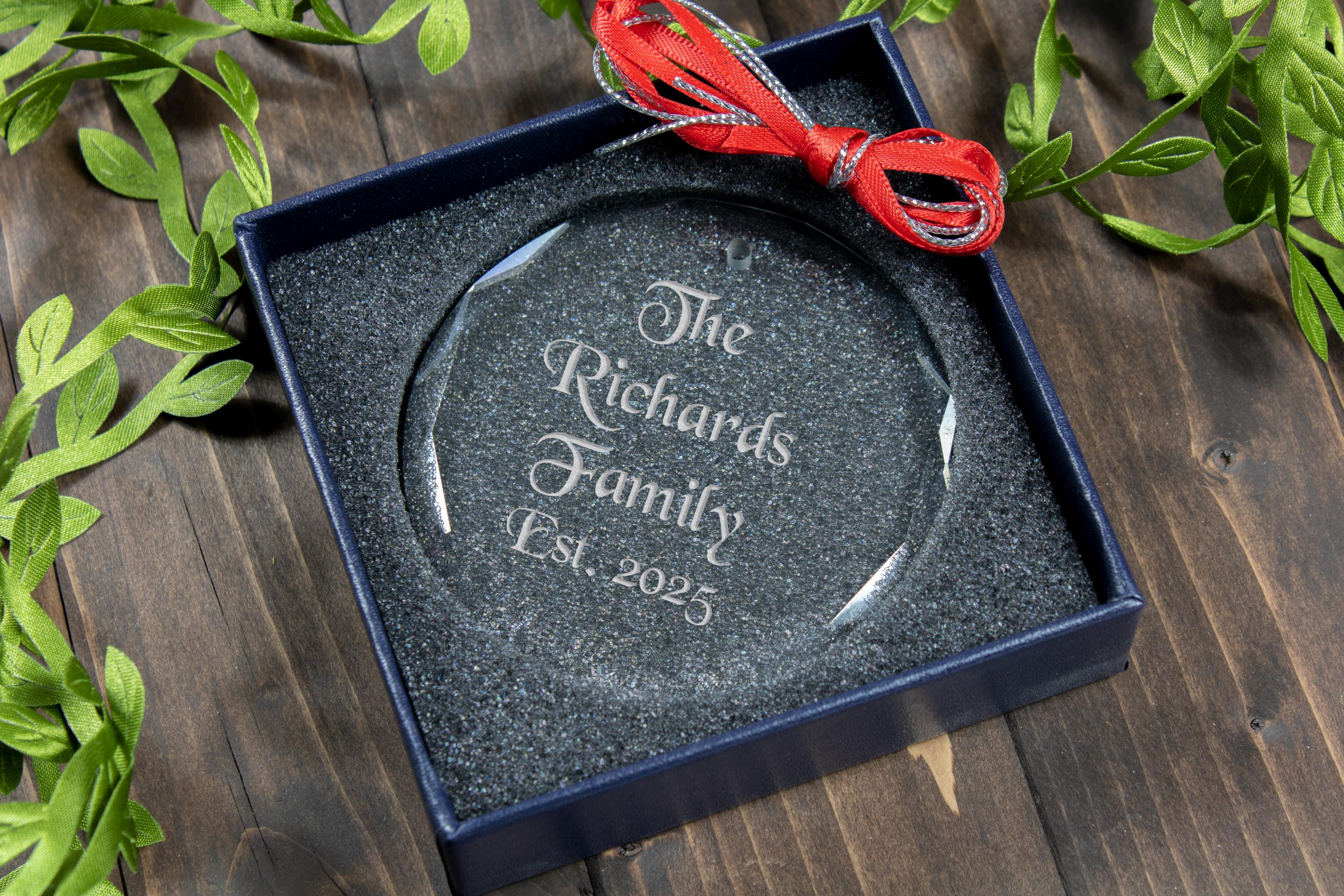 Personalized 3" Round Faceted Crystal Ornament, Custom Engraved Clear Glass Christmas Tree Decoration 2026 1 - MeasureMason Personalized 3" Round Faceted Crystal Ornament, Custom Engraved Clear Glass Christmas Tree Decoration 2026 1