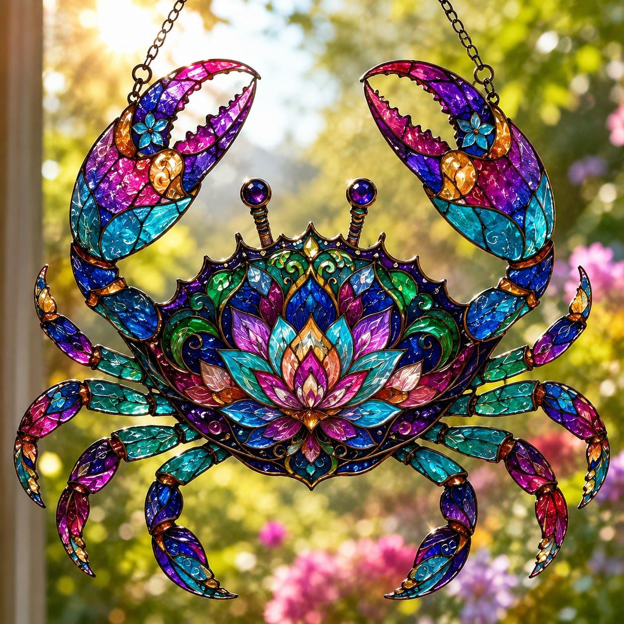 Handmade Crab Stained Glass Suncatcher - Coastal Beach Window Décor Handmade Crab Stained Glass Suncatcher - Coastal Beach Window Décor
