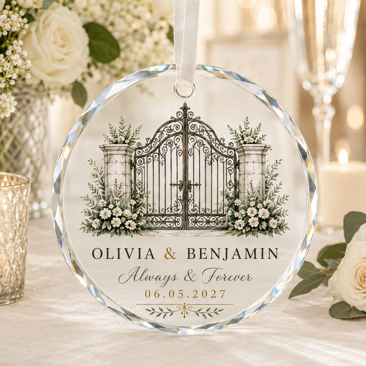 Personalized Wedding Glass Ornament - Custom Couple Names & Date Floral Arch Engagement Anniversary Keepsake Gift 3 - MeasureMason Personalized Wedding Glass Ornament - Custom Couple Names & Date Floral Arch Engagement Anniversary Keepsake Gift 3
