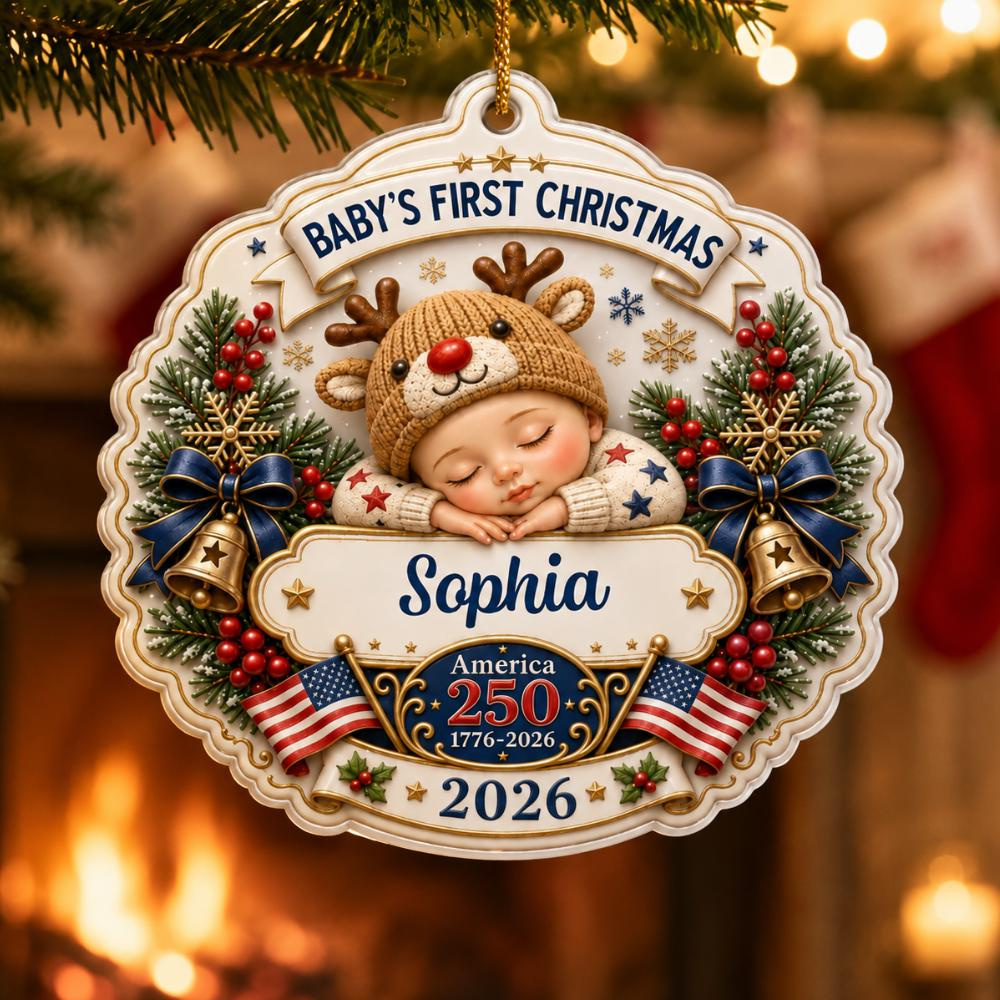 Custom First Christmas Acrylic Ornament, Personalized Babys 1st Christmas Ornament, America 250 Patriotic Baby Keepsake 4 - MeasureMason Custom First Christmas Acrylic Ornament, Personalized Babys 1st Christmas Ornament, America 250 Patriotic Baby Keepsake 4