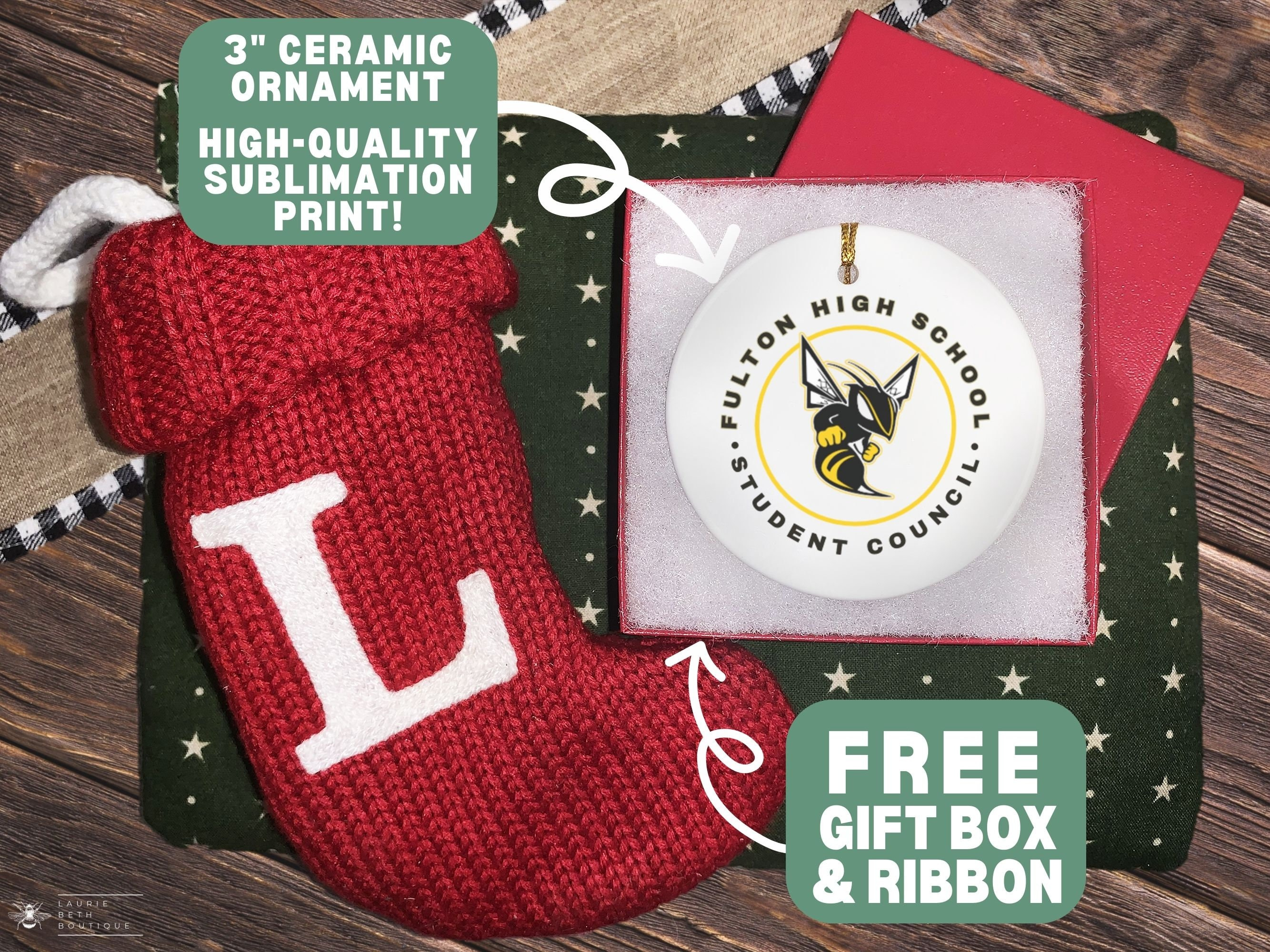Personalized Ceramic Christmas Ornament with Custom Text and Design 2 - MeasureMason Personalized Ceramic Christmas Ornament with Custom Text and Design 2