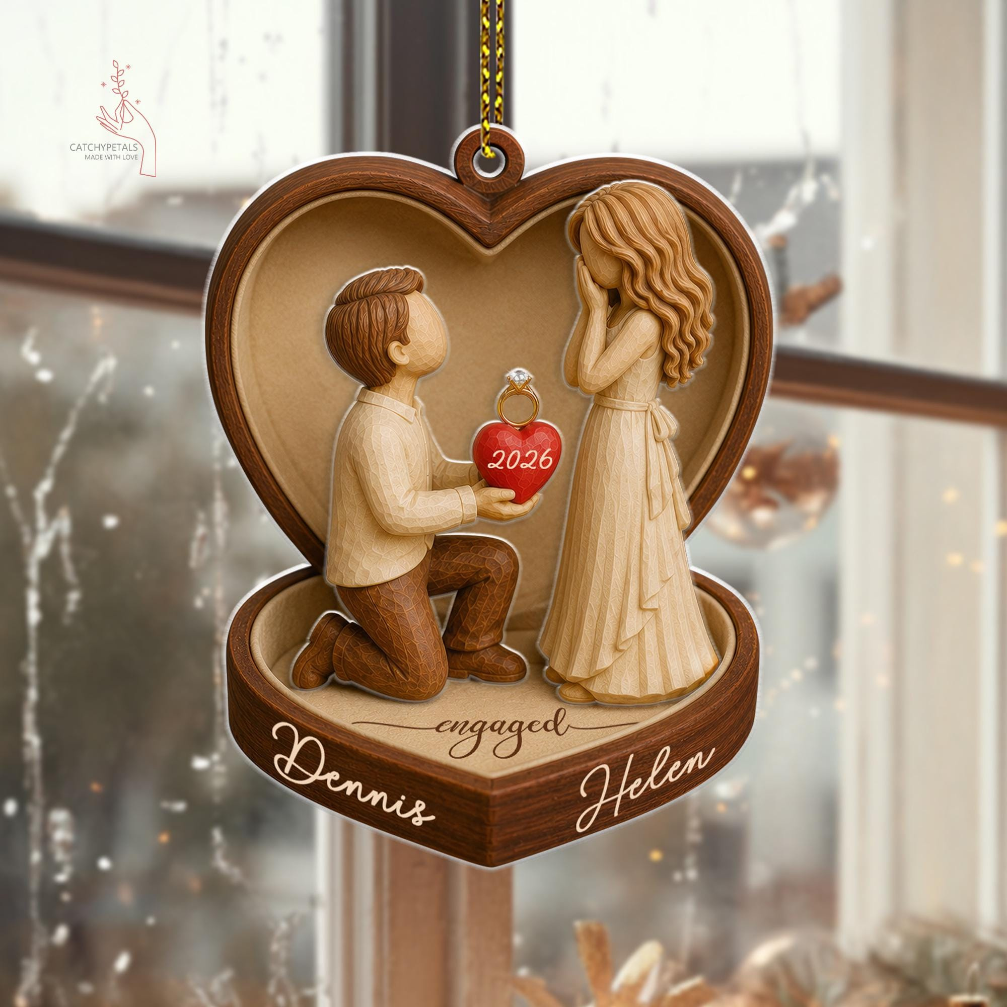 Personalized Couple Marriage Proposal 2-Layer Acrylic Ornament, Engagement Wedding Keepsake, Just Engaged 3 - MeasureMason Personalized Couple Marriage Proposal 2-Layer Acrylic Ornament, Engagement Wedding Keepsake, Just Engaged 3