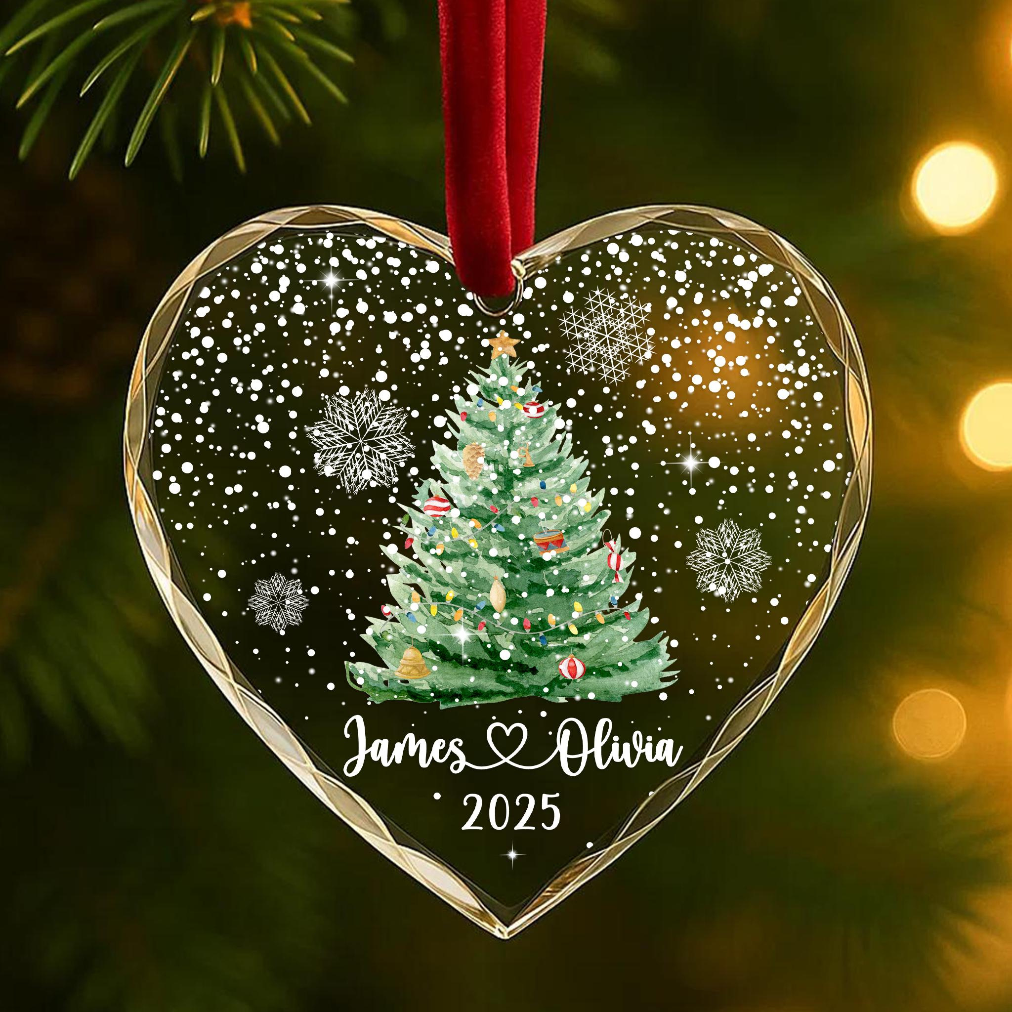 Personalized Christmas Tree Ornament with Custom Couple Names & Year – Heart Glass Snowflake Holiday Keepsake 2 - MeasureMason Personalized Christmas Tree Ornament with Custom Couple Names & Year – Heart Glass Snowflake Holiday Keepsake 2