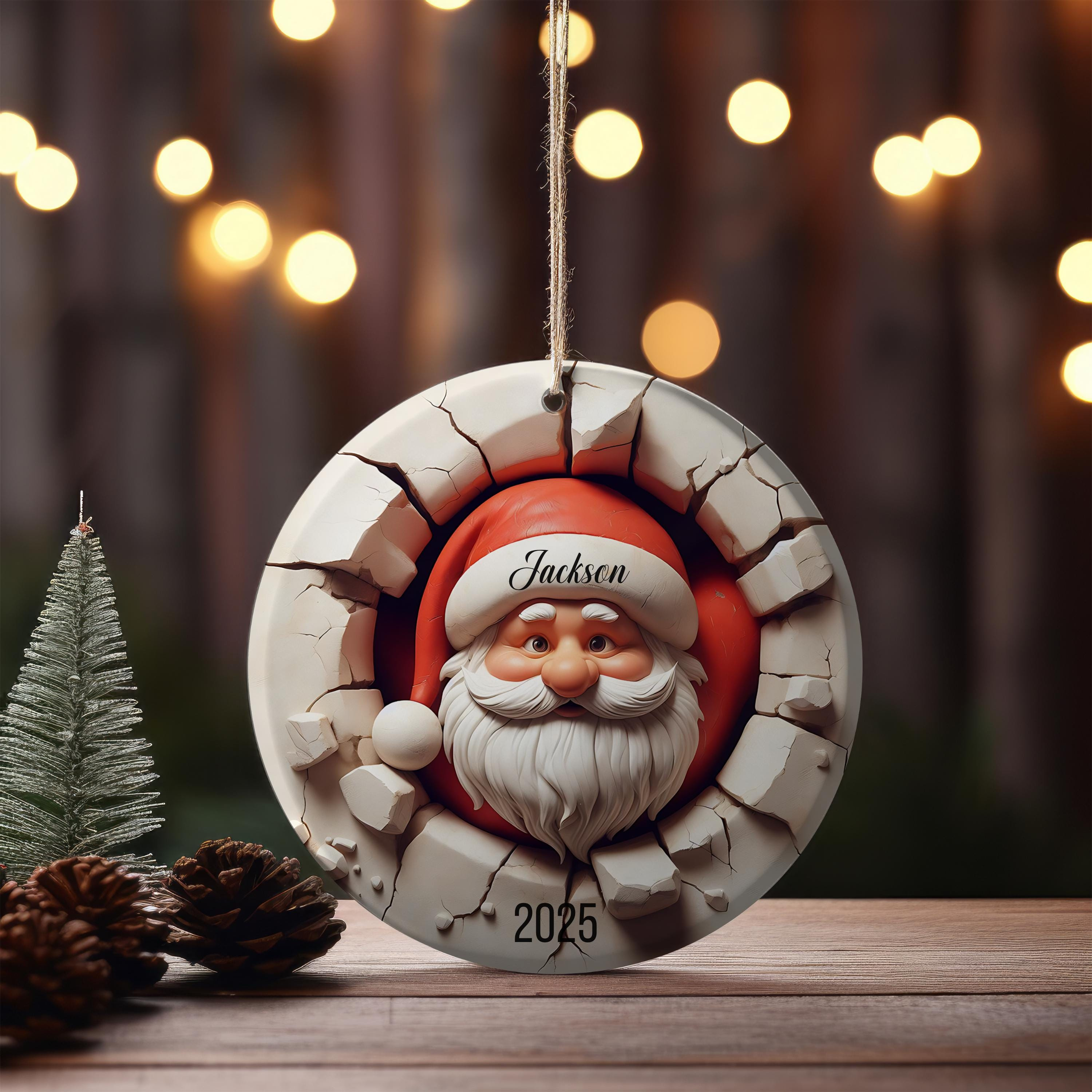 Personalized Dual-Sided 3D Santa Claus Ornament – Funny Christmas Tree Decor with Santa Crashing Wall Design 4 - MeasureMason Personalized Dual-Sided 3D Santa Claus Ornament – Funny Christmas Tree Decor with Santa Crashing Wall Design 4