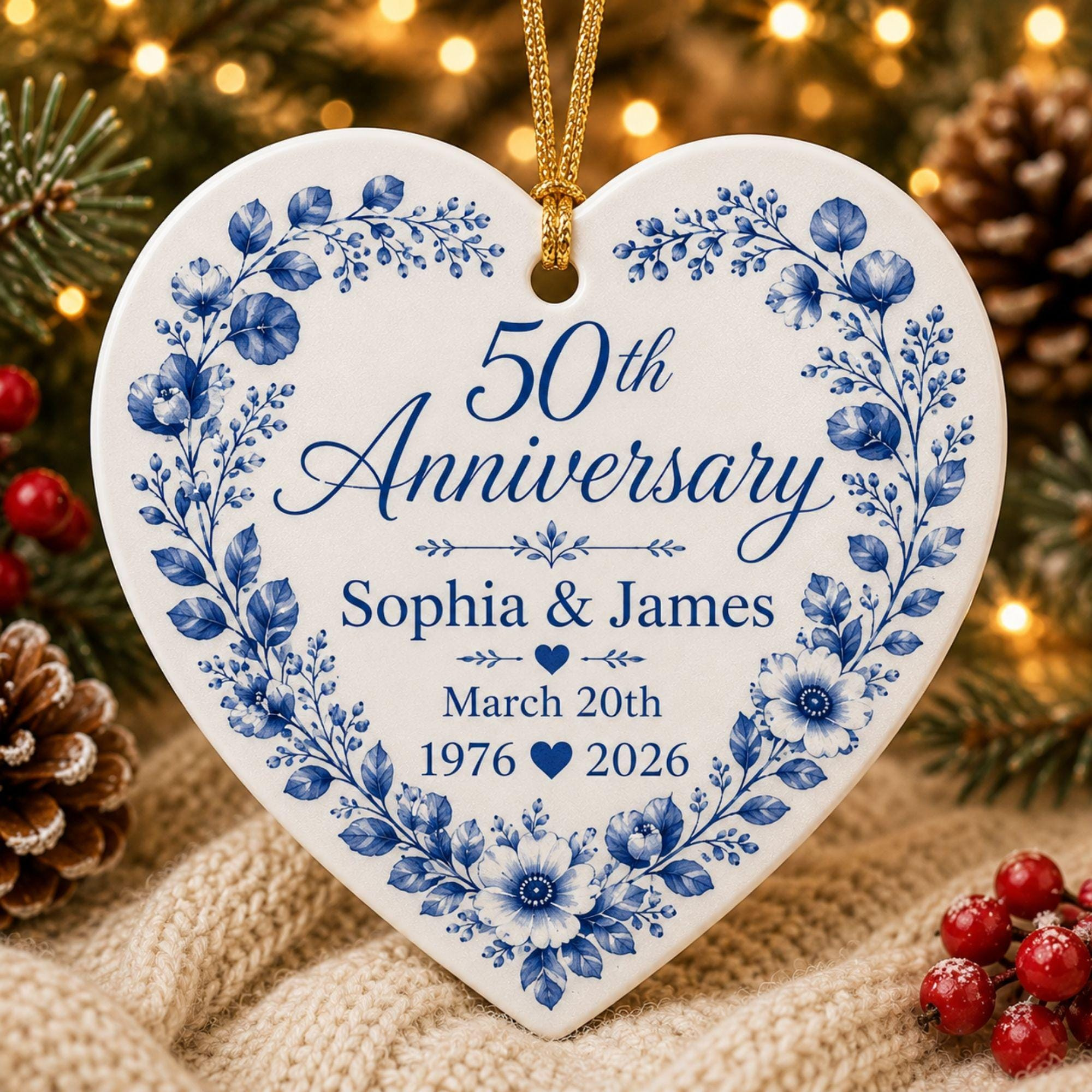 Personalized 50th Anniversary Ceramic Ornament - Custom Golden Wedding Keepsake