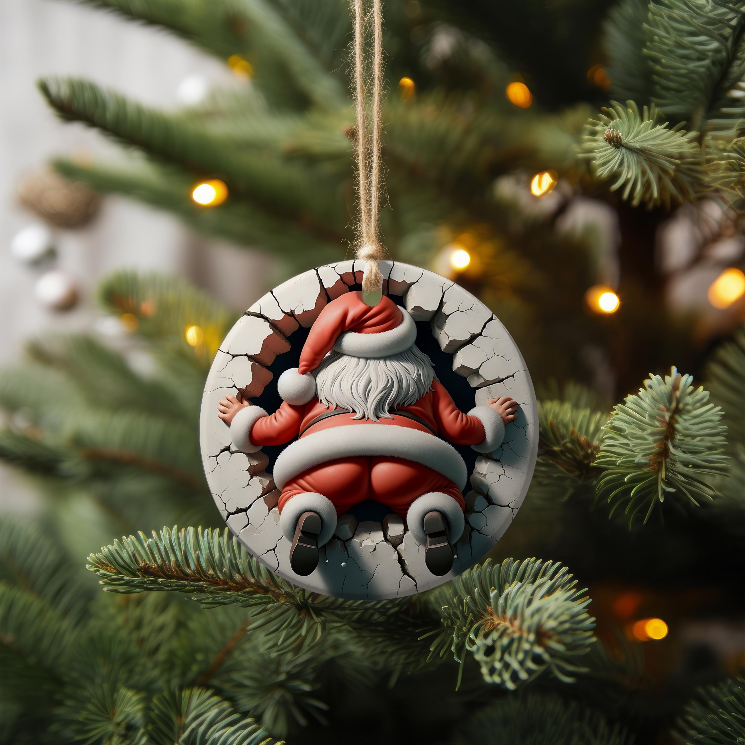 Personalized Dual-Sided 3D Santa Claus Ornament – Funny Christmas Tree Decor with Santa Crashing Wall Design 3 - MeasureMason Personalized Dual-Sided 3D Santa Claus Ornament – Funny Christmas Tree Decor with Santa Crashing Wall Design 3