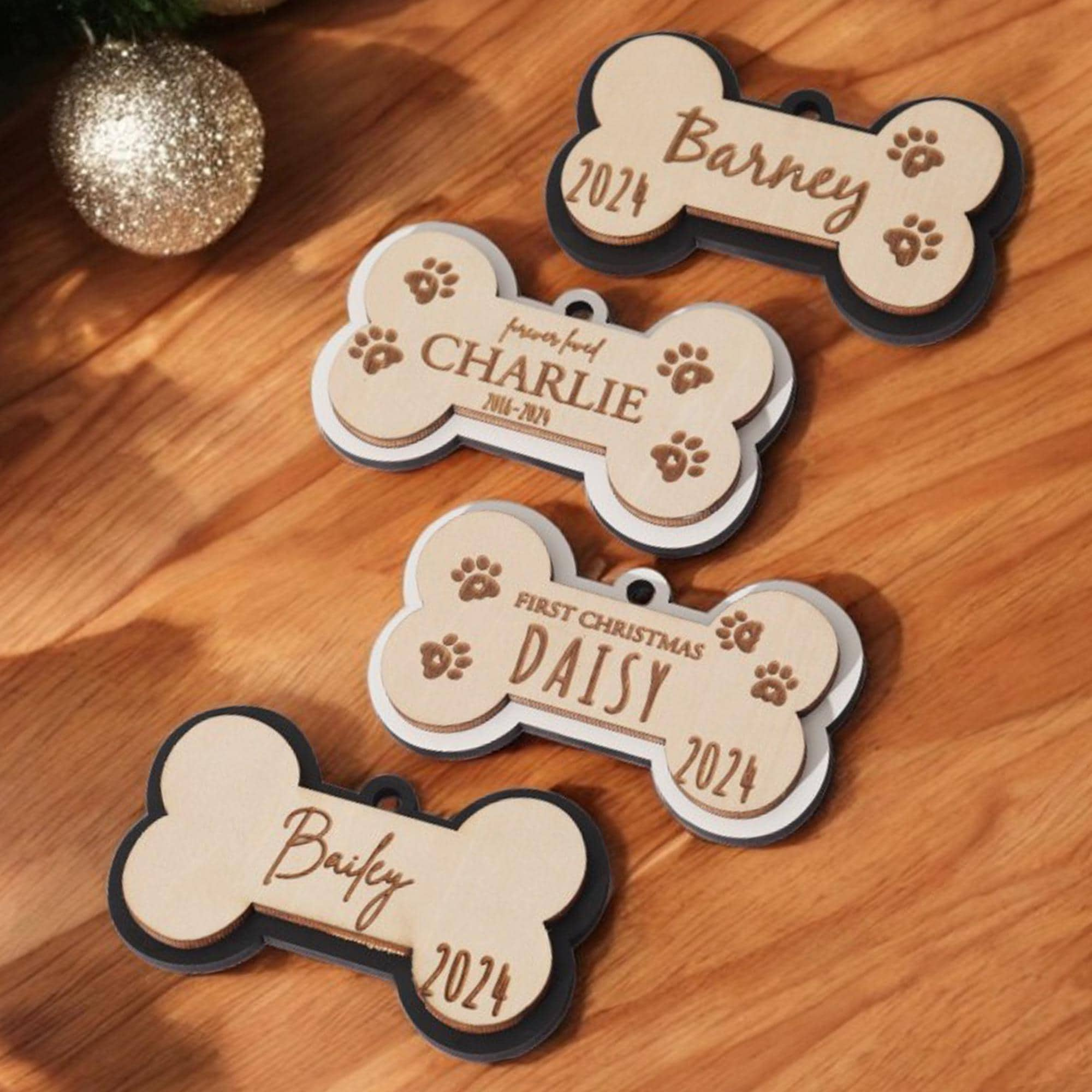 Personalized Wooden Dog Bone Christmas Ornament - Custom Pet Name Holiday Decoration Personalized Wooden Dog Bone Christmas Ornament - Custom Pet Name Holiday Decoration