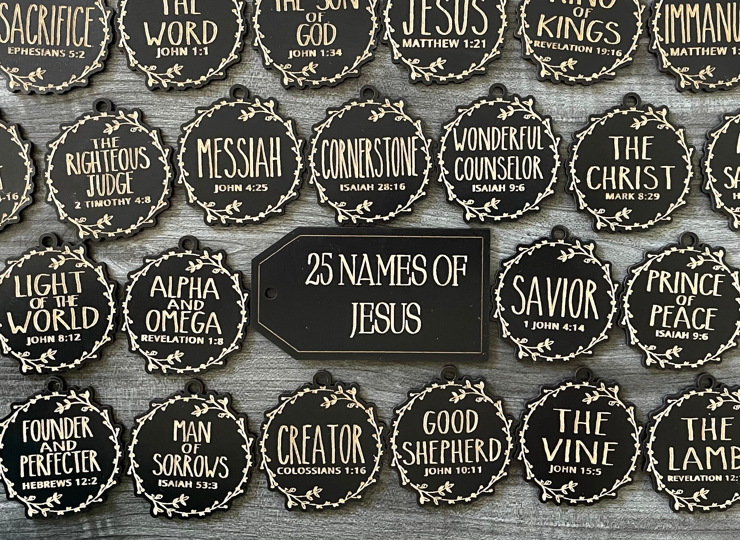 28 Names of Jesus Christmas Ornaments - Laser-Cut Wood Advent Set with Scripture References 3 - MeasureMason 28 Names of Jesus Christmas Ornaments - Laser-Cut Wood Advent Set with Scripture References 3