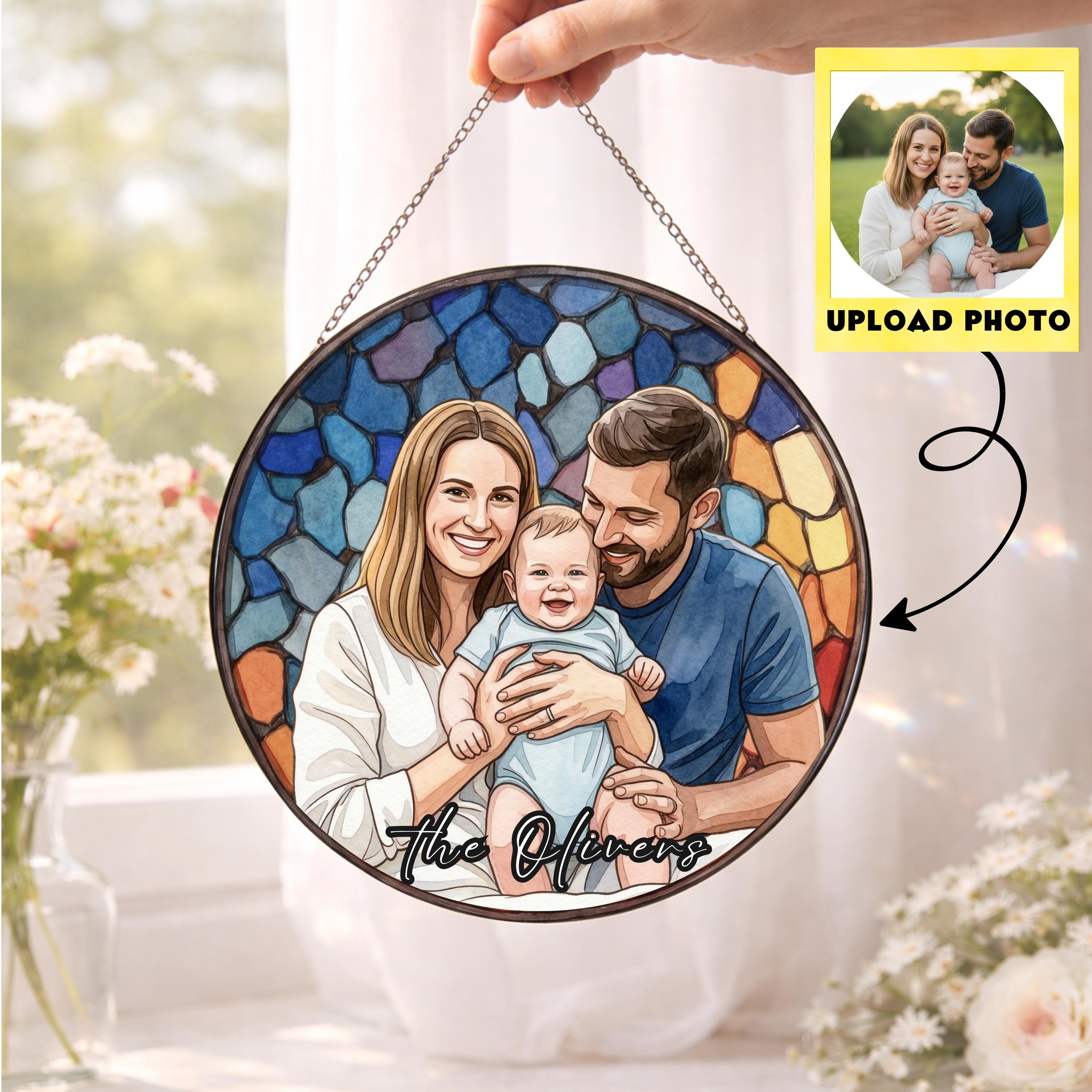 Personalized Family Portrait Suncatcher, Custom Photo Window Hanging Memorial Gift