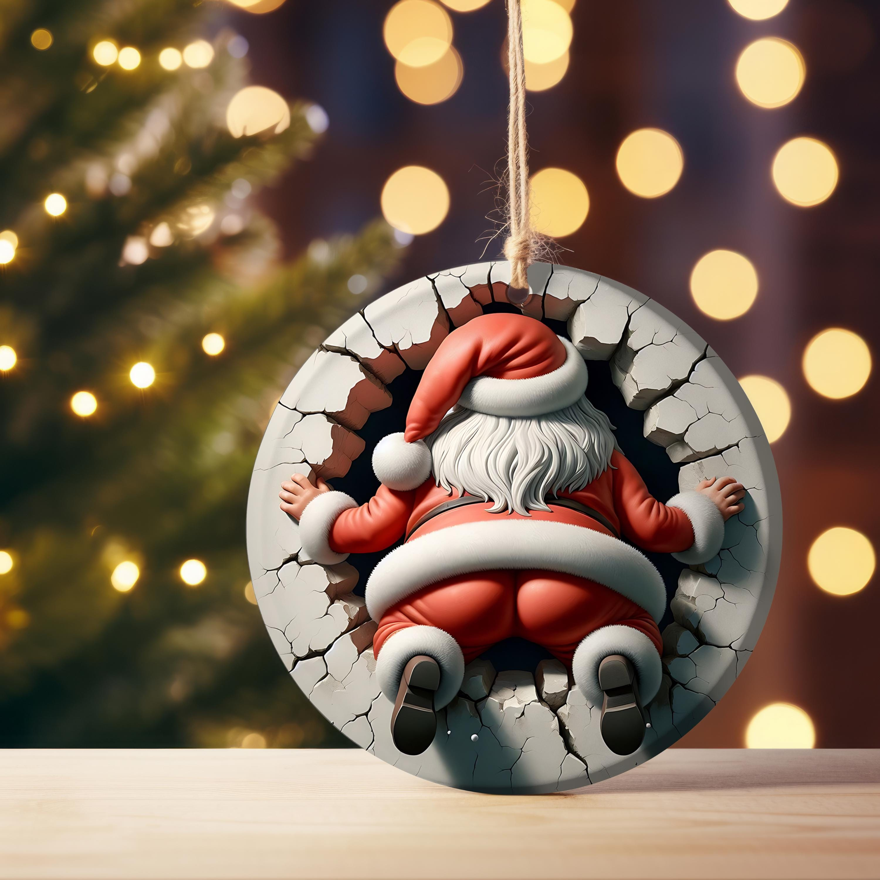 Personalized Dual-Sided 3D Santa Claus Ornament – Funny Christmas Tree Decor with Santa Crashing Wall Design 1 - MeasureMason Personalized Dual-Sided 3D Santa Claus Ornament – Funny Christmas Tree Decor with Santa Crashing Wall Design 1