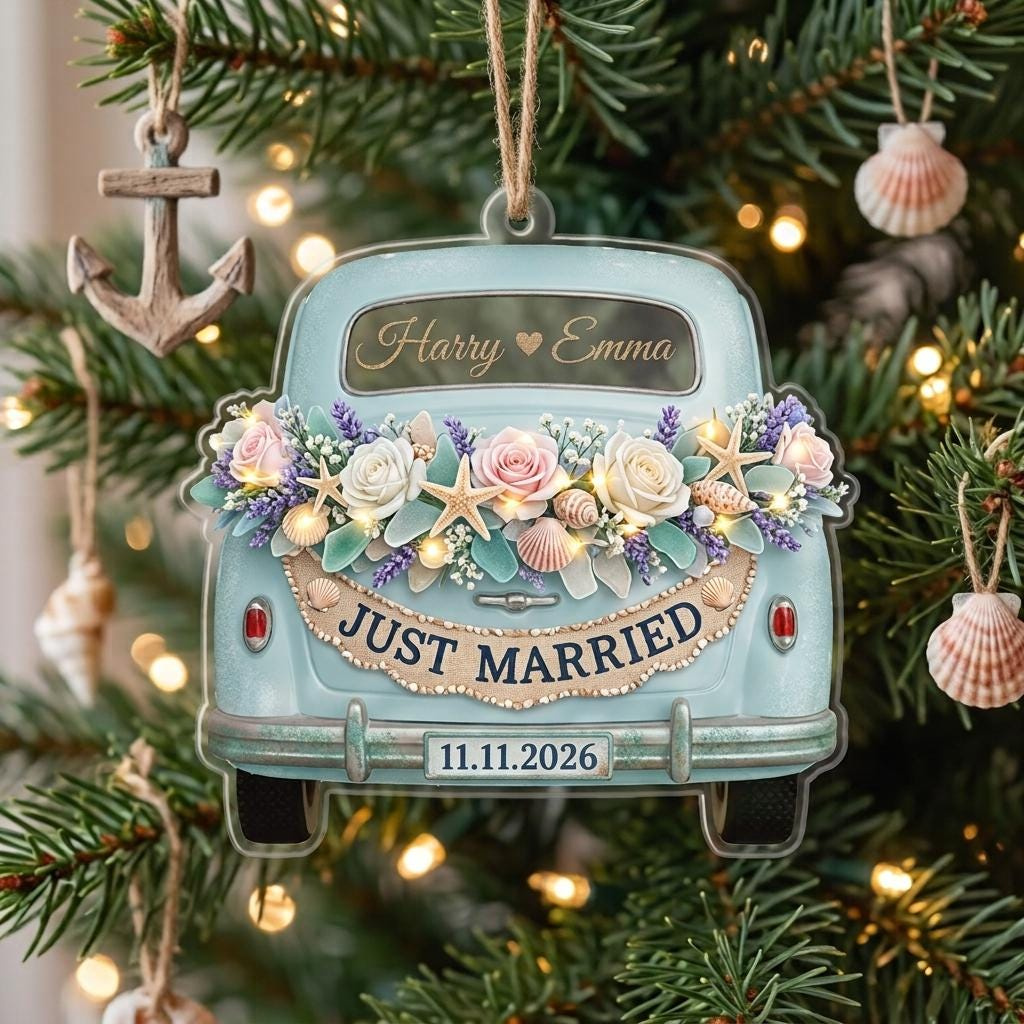 Personalized Just Married Acrylic Ornament - Custom Newlywed Christmas Keepsake 2026