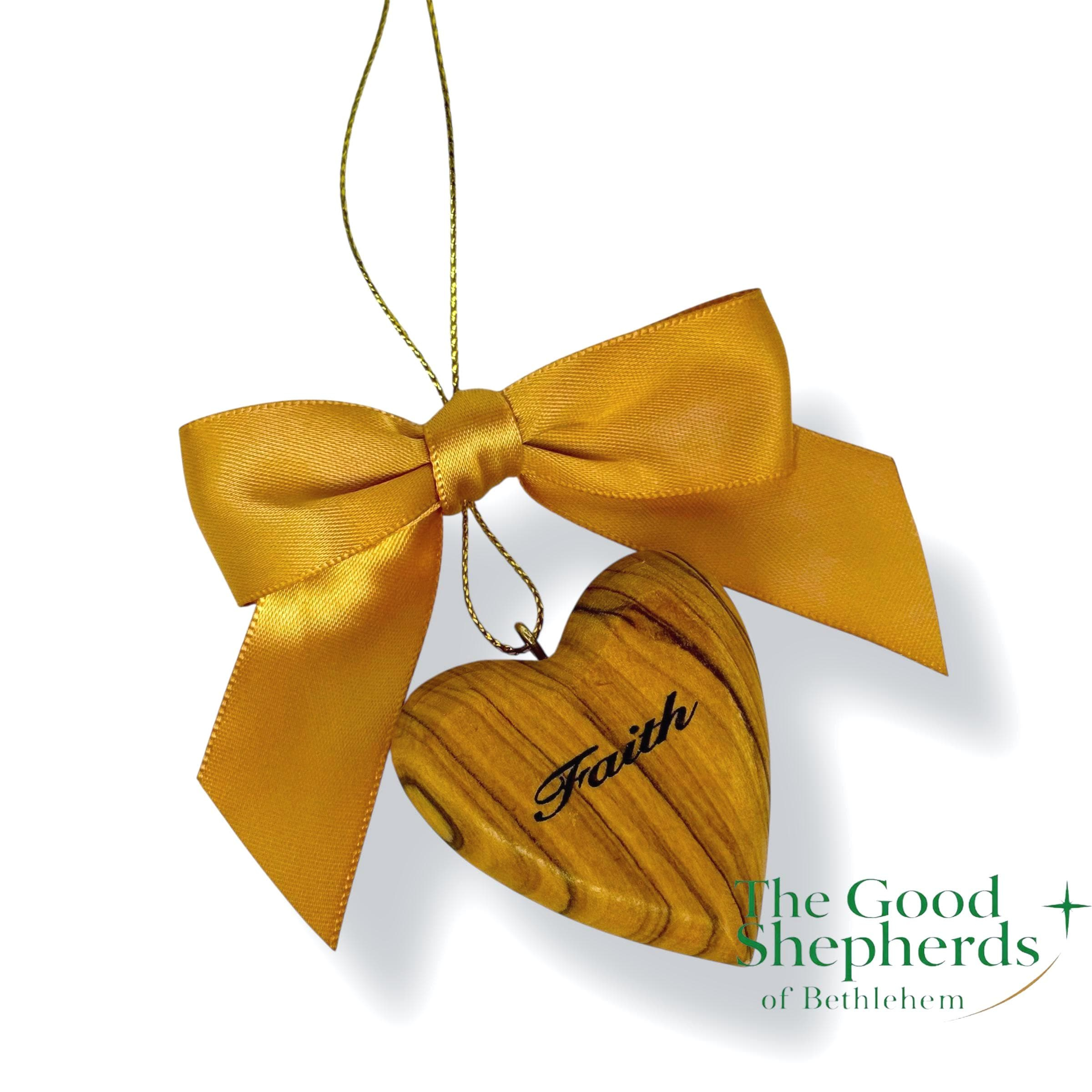 Personalized Olive Wood Heart Ornament - Handcrafted in Bethlehem - Christmas & Valentine's Gift