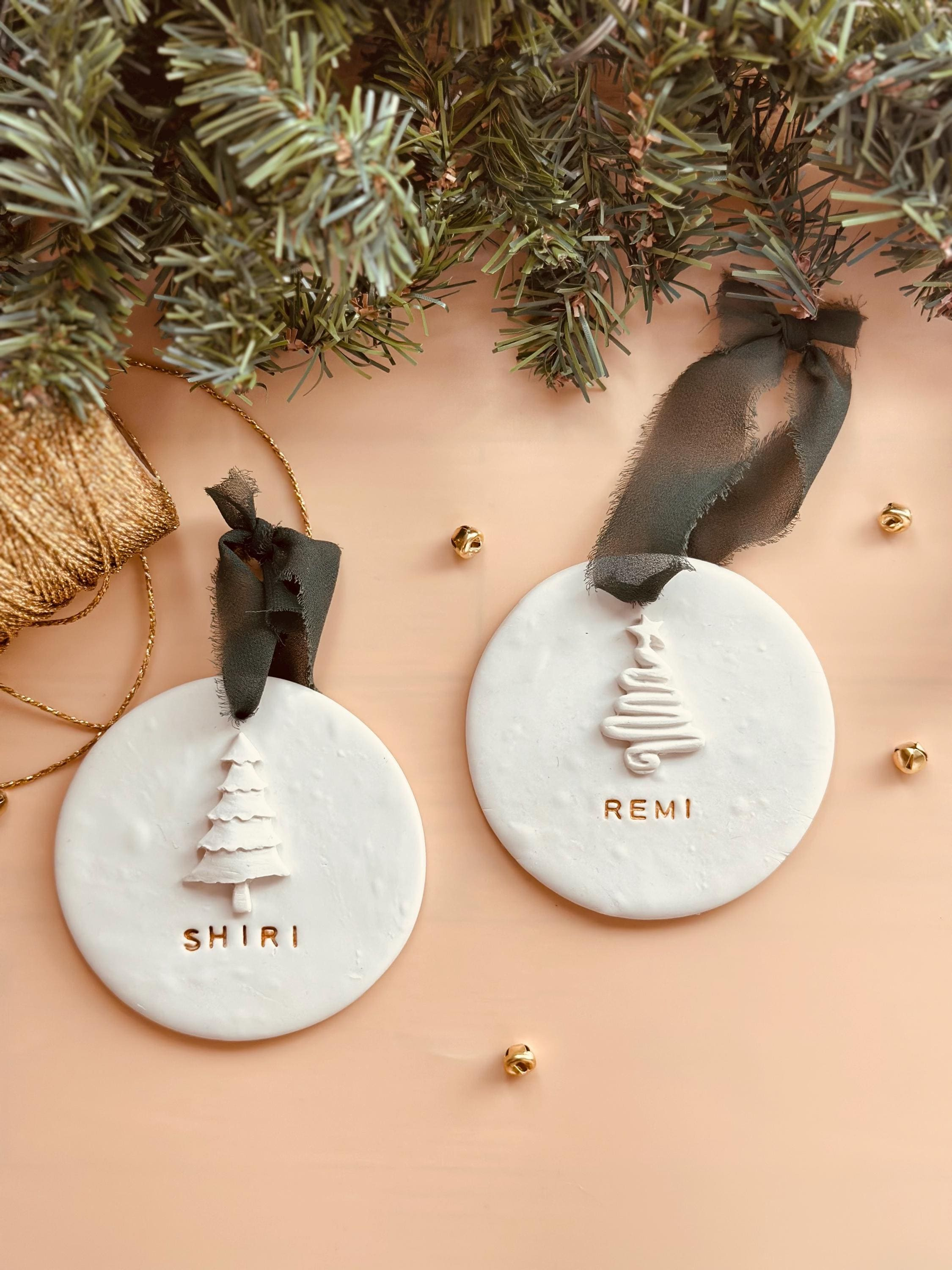 Personalized Clay Christmas Tree Ornament with Chiffon Ribbon 3 - MeasureMason Personalized Clay Christmas Tree Ornament with Chiffon Ribbon 3