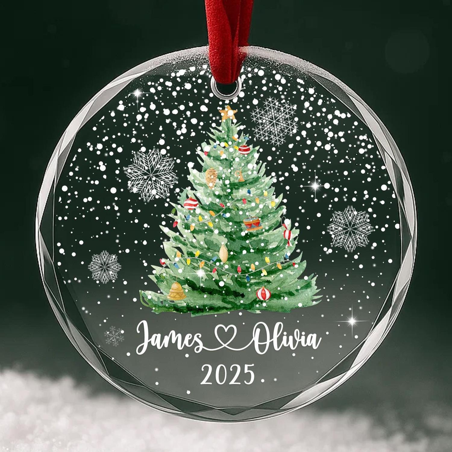 Personalized Christmas Tree Ornament with Custom Couple Names & Year – Heart Glass Snowflake Holiday Keepsake Personalized Christmas Tree Ornament with Custom Couple Names & Year – Heart Glass Snowflake Holiday Keepsake