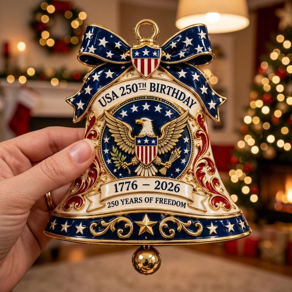 250th Anniversary America Ornament - USA Flag Patriotic Christmas Tree Decor, Acrylic & Wood Keepsake Gift 1