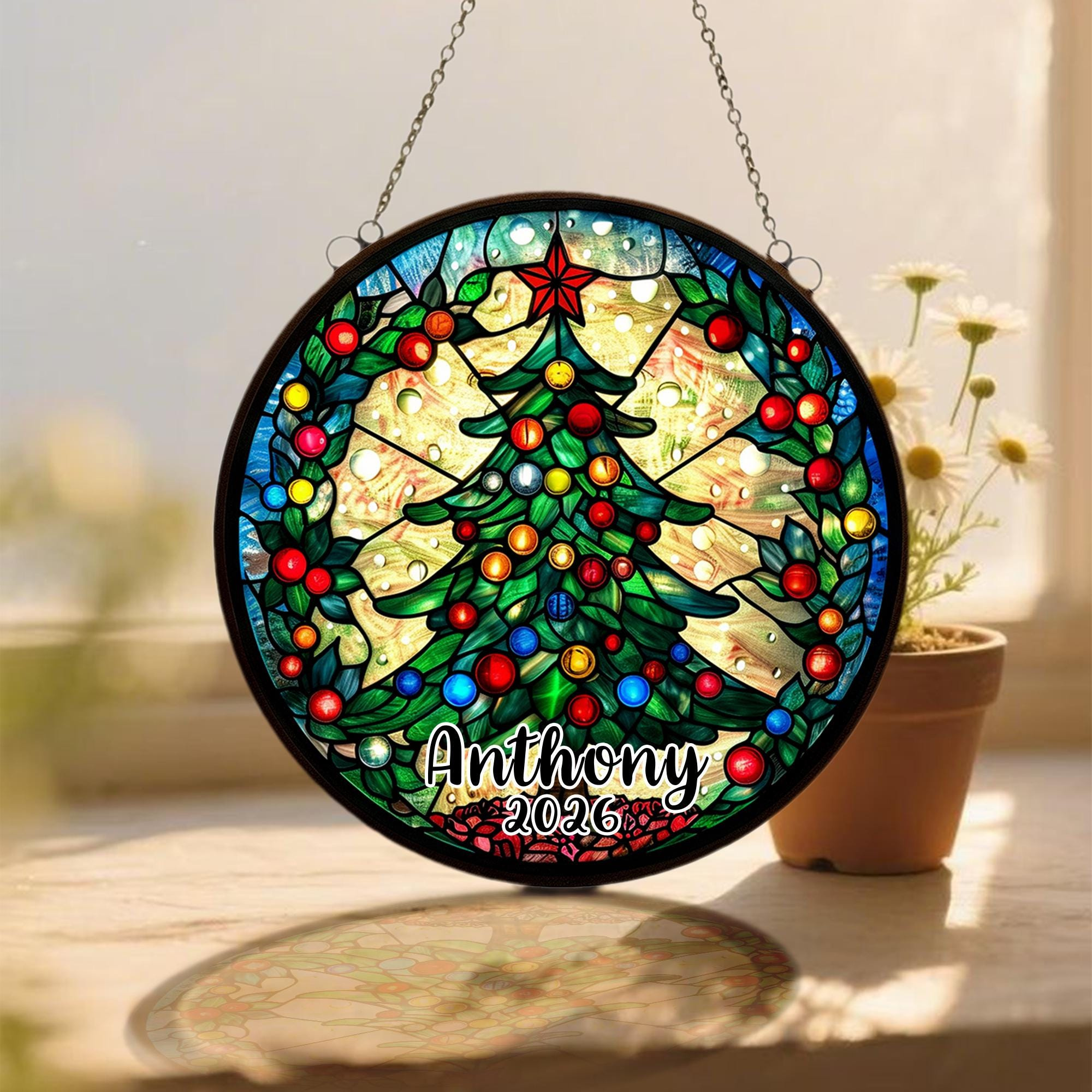 Personalized Christmas Tree Suncatcher Ornament 2026