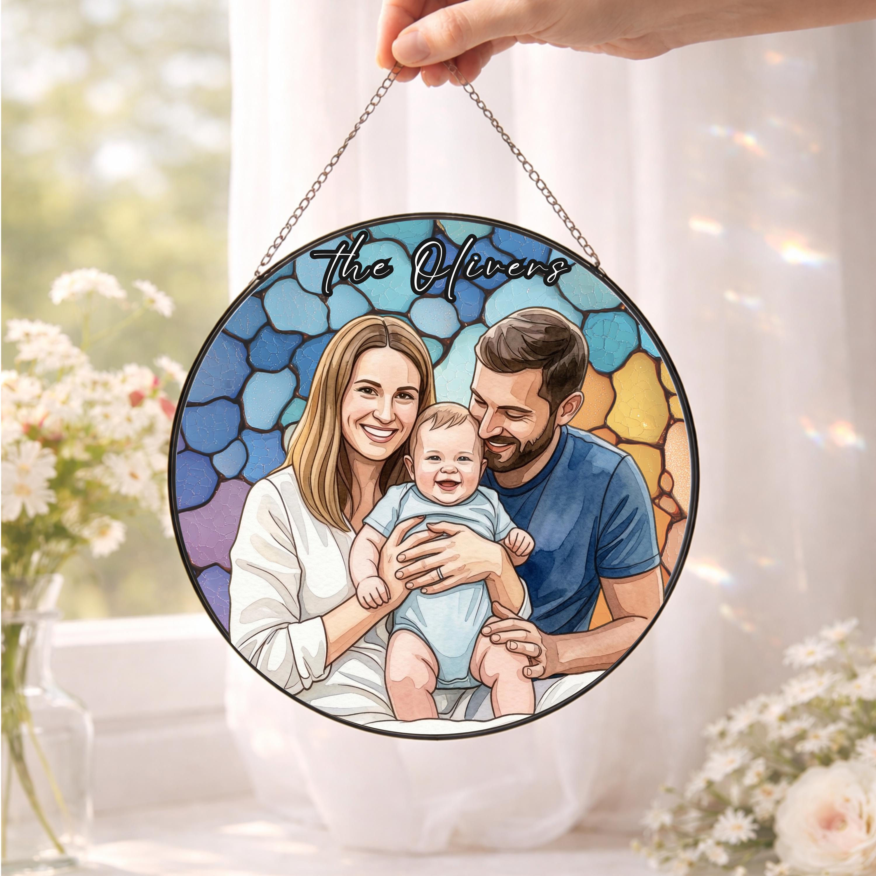 Personalized Family Portrait Suncatcher, Custom Photo Window Hanging Memorial Gift 2 - MeasureMason Personalized Family Portrait Suncatcher, Custom Photo Window Hanging Memorial Gift 2