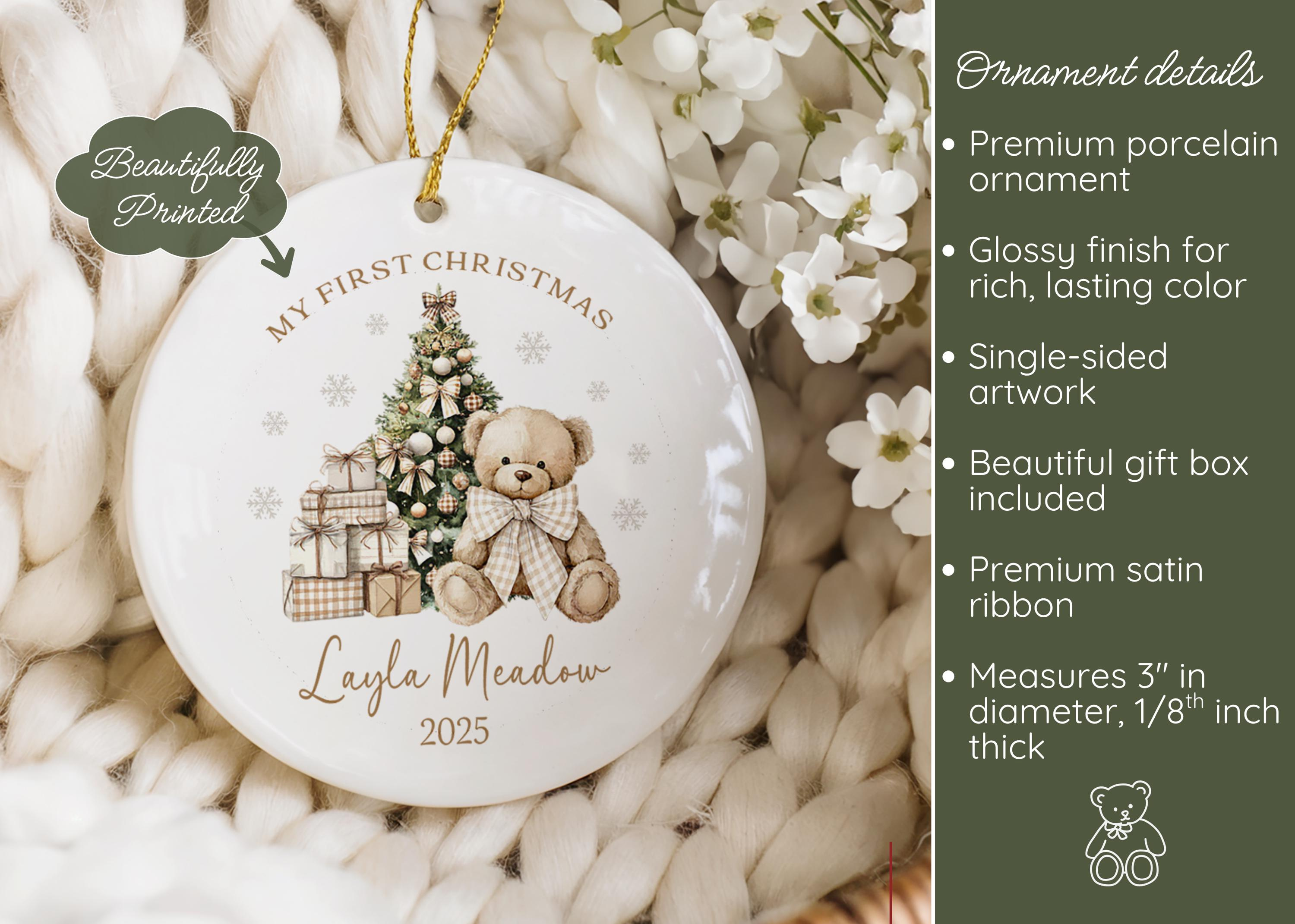 Baby Boy First Christmas Ornament 2026 – Personalized Teddy Bear Keepsake with Name, Newborn Gift 1