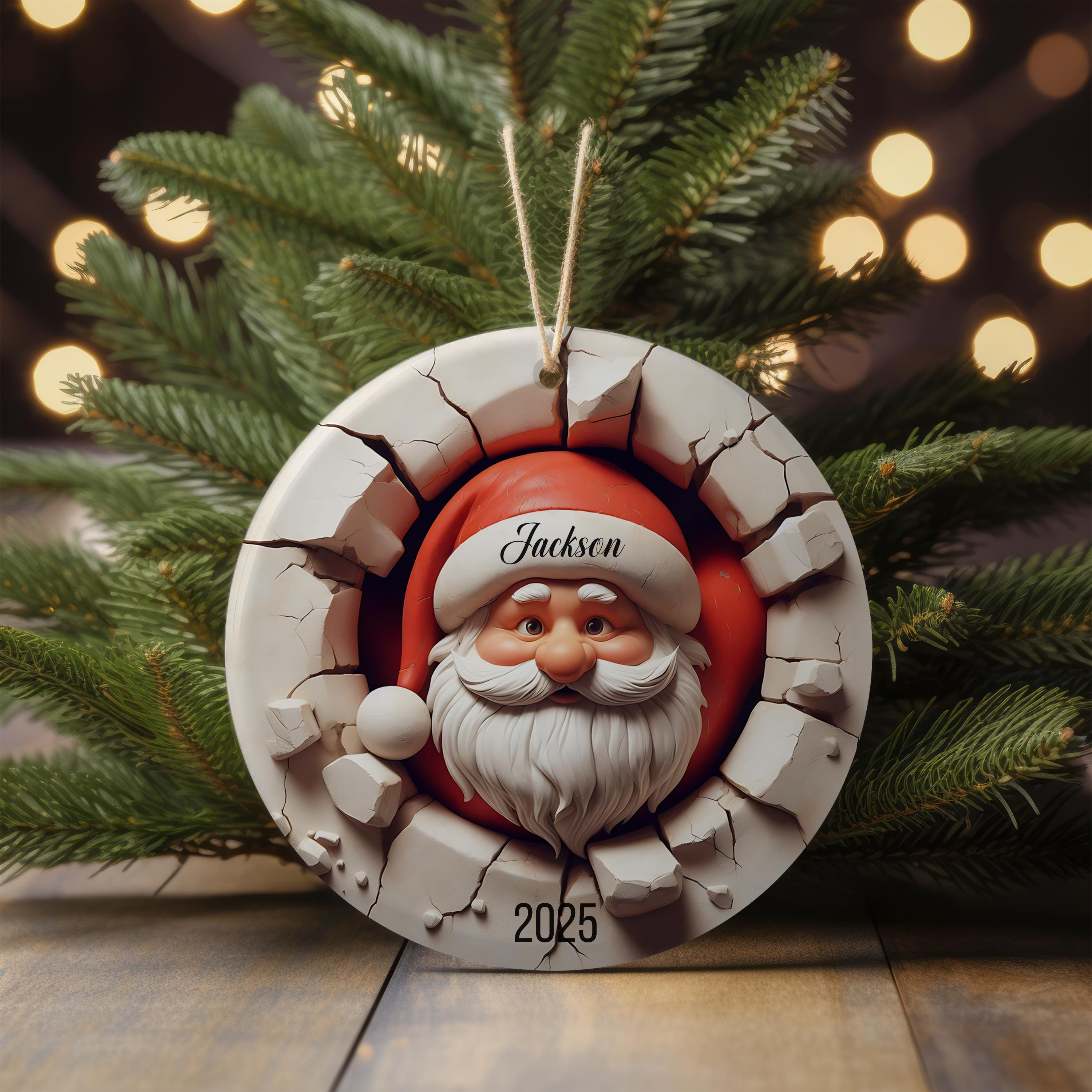 Personalized Dual-Sided 3D Santa Claus Ornament – Funny Christmas Tree Decor with Santa Crashing Wall Design Personalized Dual-Sided 3D Santa Claus Ornament – Funny Christmas Tree Decor with Santa Crashing Wall Design