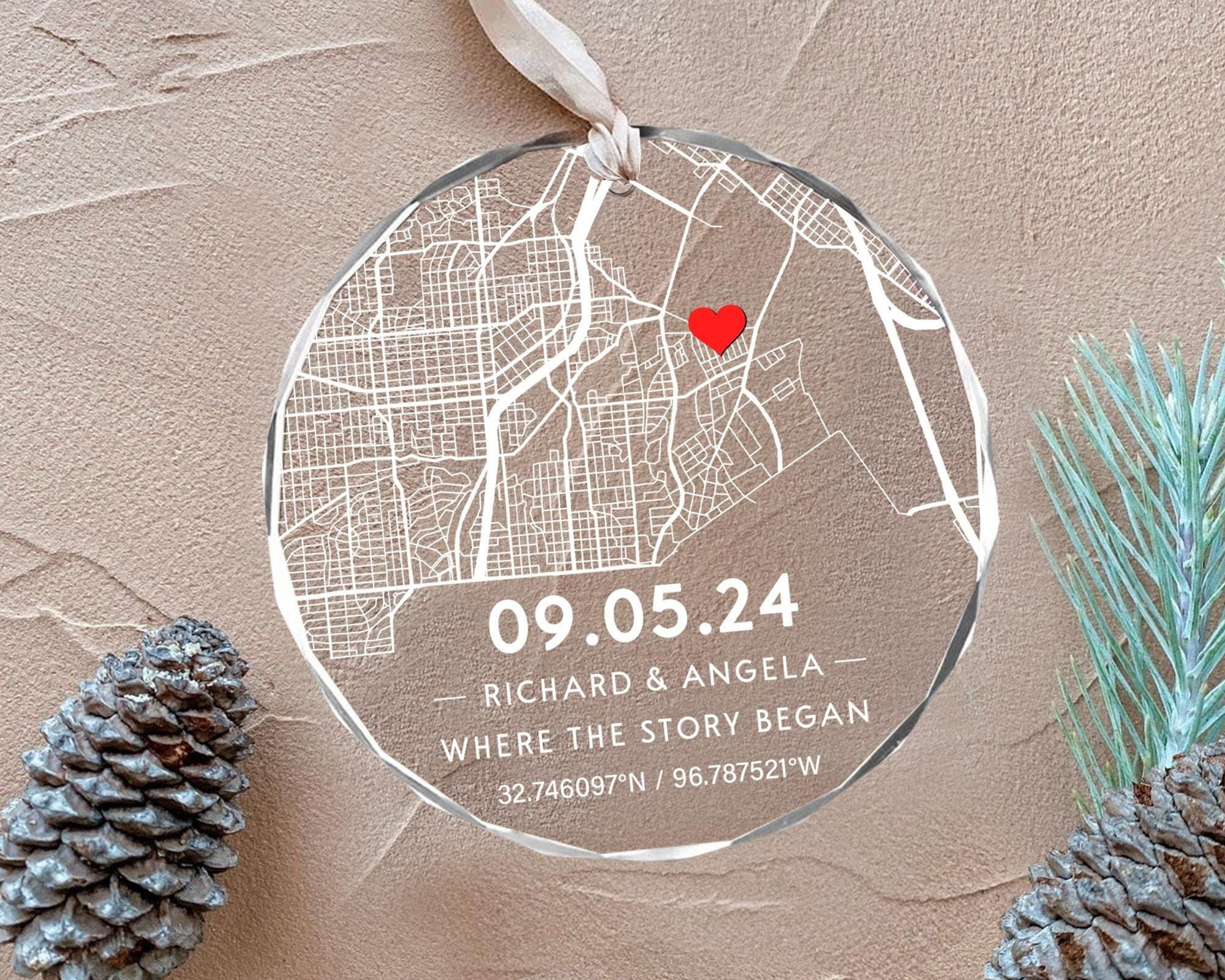 Custom Map Ornament - Personalized Wedding Anniversary Gift