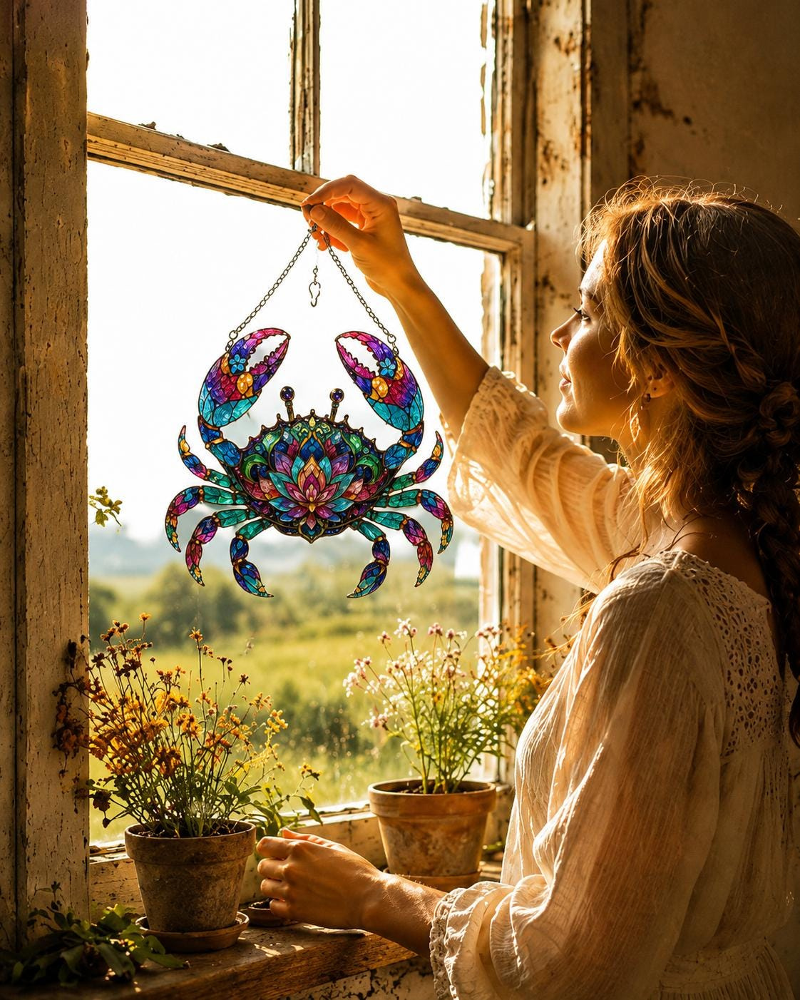 Handmade Crab Stained Glass Suncatcher - Coastal Beach Window Décor 1 - MeasureMason Handmade Crab Stained Glass Suncatcher - Coastal Beach Window Décor 1