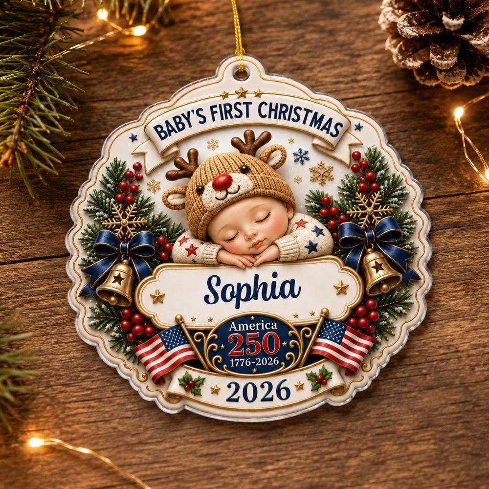 Custom First Christmas Acrylic Ornament, Personalized Babys 1st Christmas Ornament, America 250 Patriotic Baby Keepsake 3 - MeasureMason Custom First Christmas Acrylic Ornament, Personalized Babys 1st Christmas Ornament, America 250 Patriotic Baby Keepsake 3