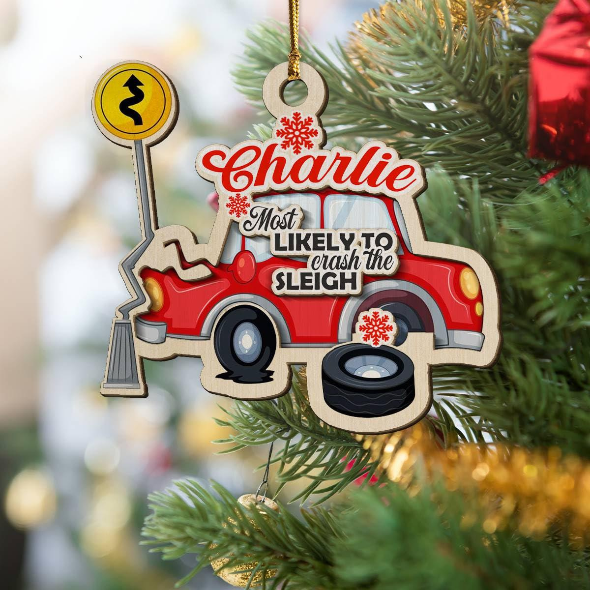 Personalized 2-Layer Wooden Christmas Ornament – Train & Car Crash Design Personalized 2-Layer Wooden Christmas Ornament – Train & Car Crash Design