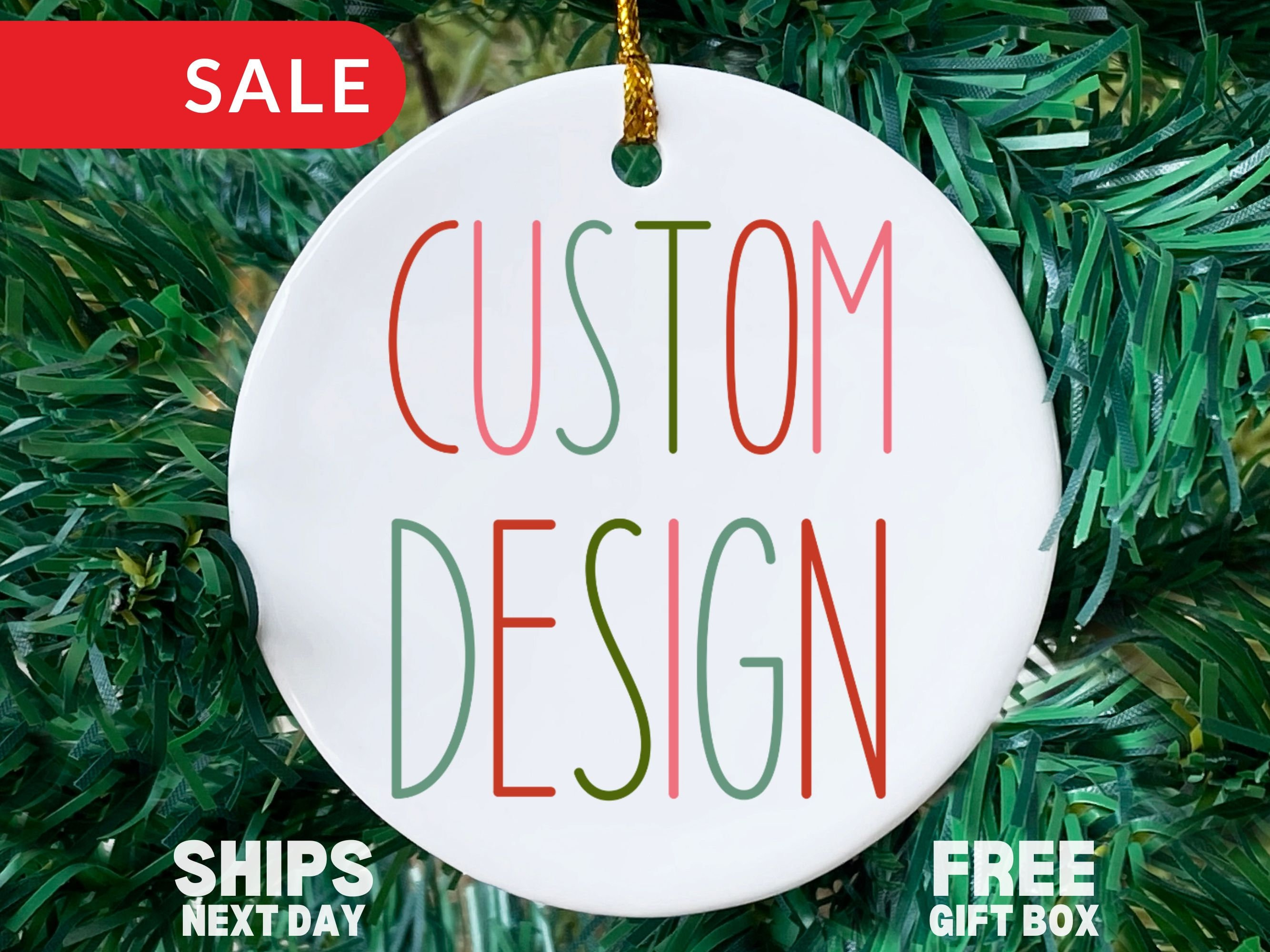Personalized Ceramic Christmas Ornament with Custom Text and Design Personalized Ceramic Christmas Ornament with Custom Text and Design