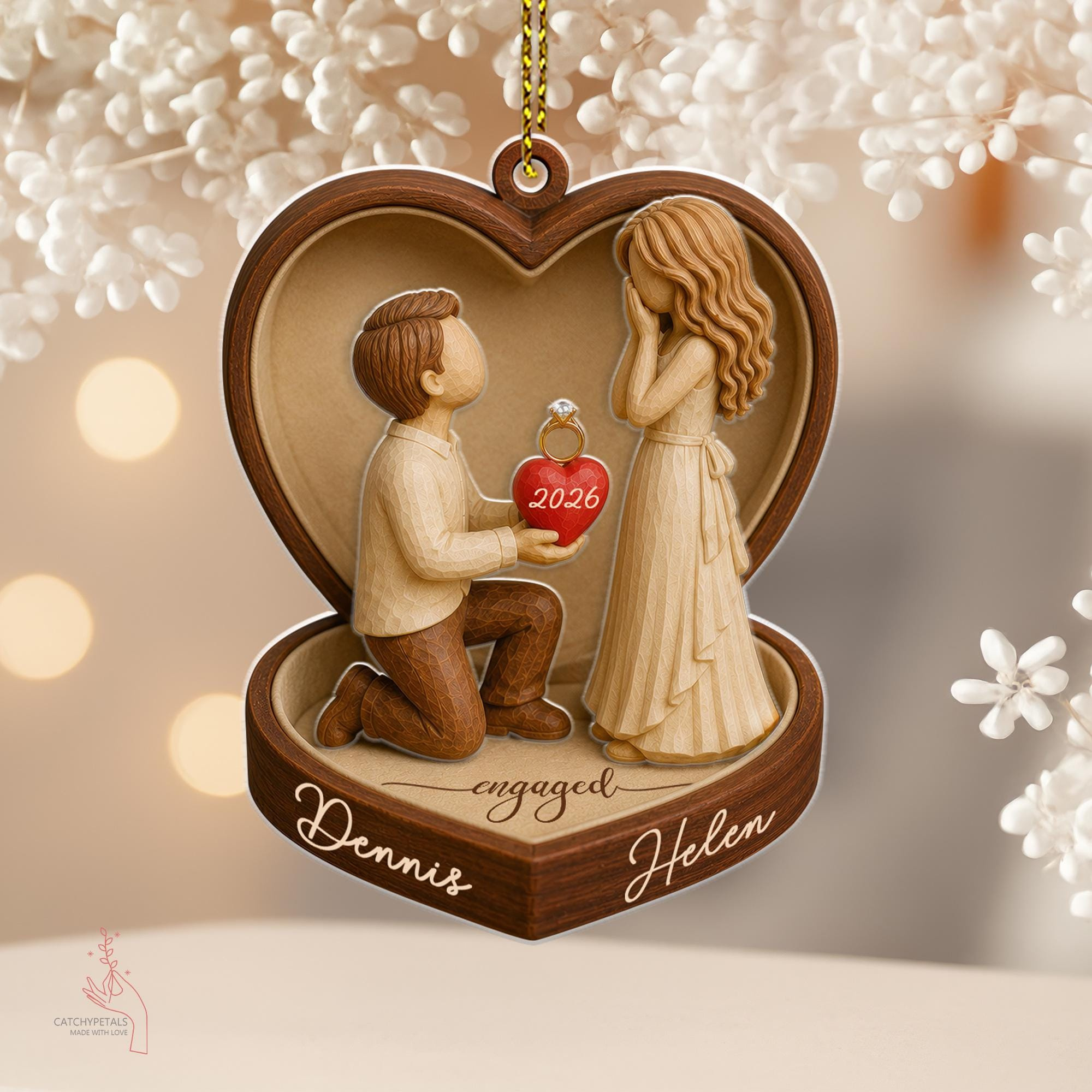 Personalized Couple Marriage Proposal 2-Layer Acrylic Ornament, Engagement Wedding Keepsake, Just Engaged
