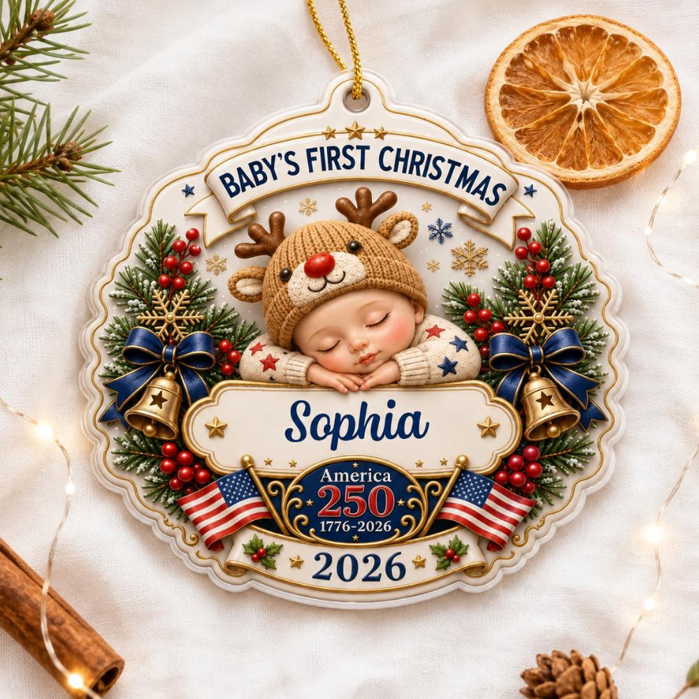 Custom First Christmas Acrylic Ornament, Personalized Babys 1st Christmas Ornament, America 250 Patriotic Baby Keepsake 2 - MeasureMason Custom First Christmas Acrylic Ornament, Personalized Babys 1st Christmas Ornament, America 250 Patriotic Baby Keepsake 2