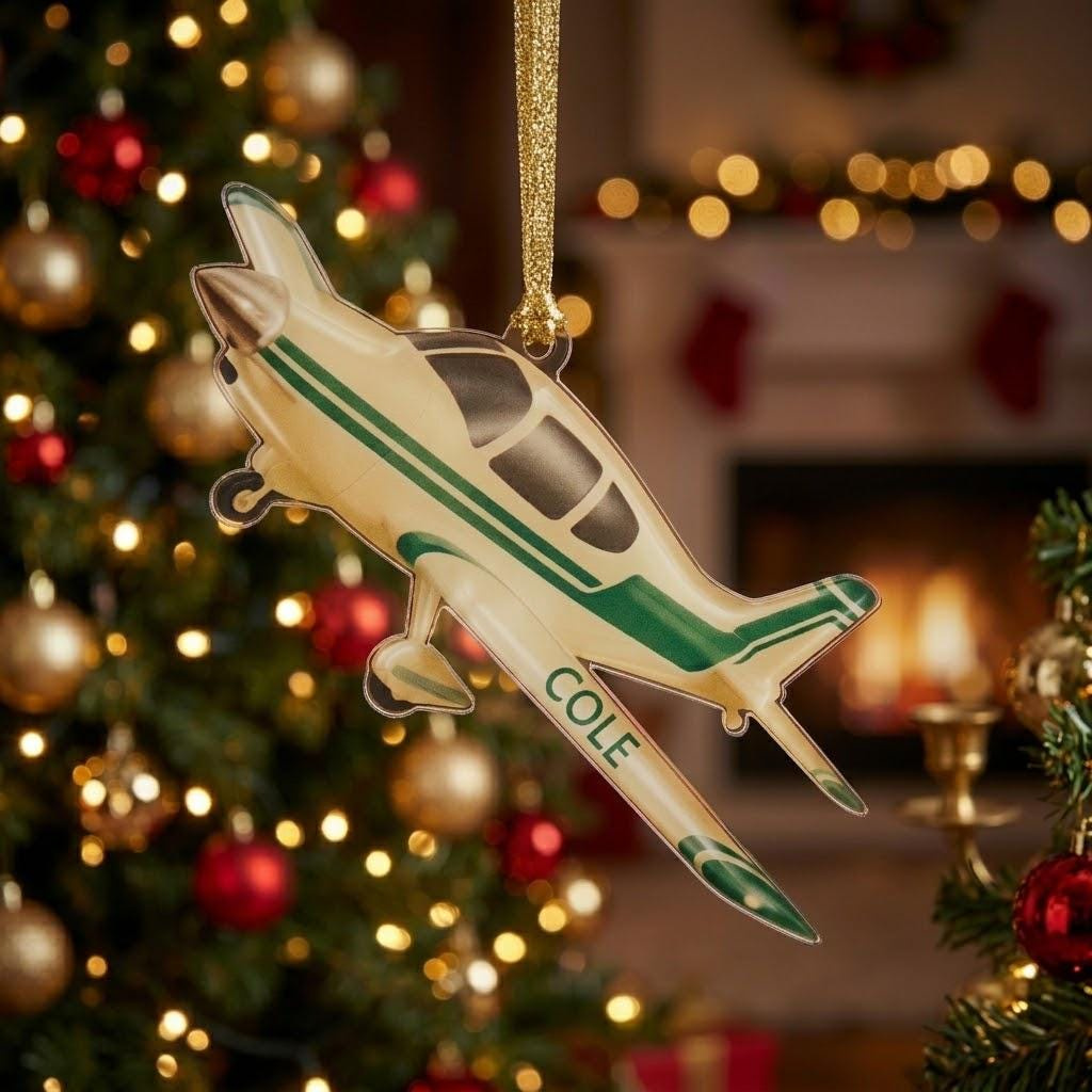 Personalized Airplane Christmas Ornament – Vintage Aviation Acrylic Tree Decor Keepsake Gift