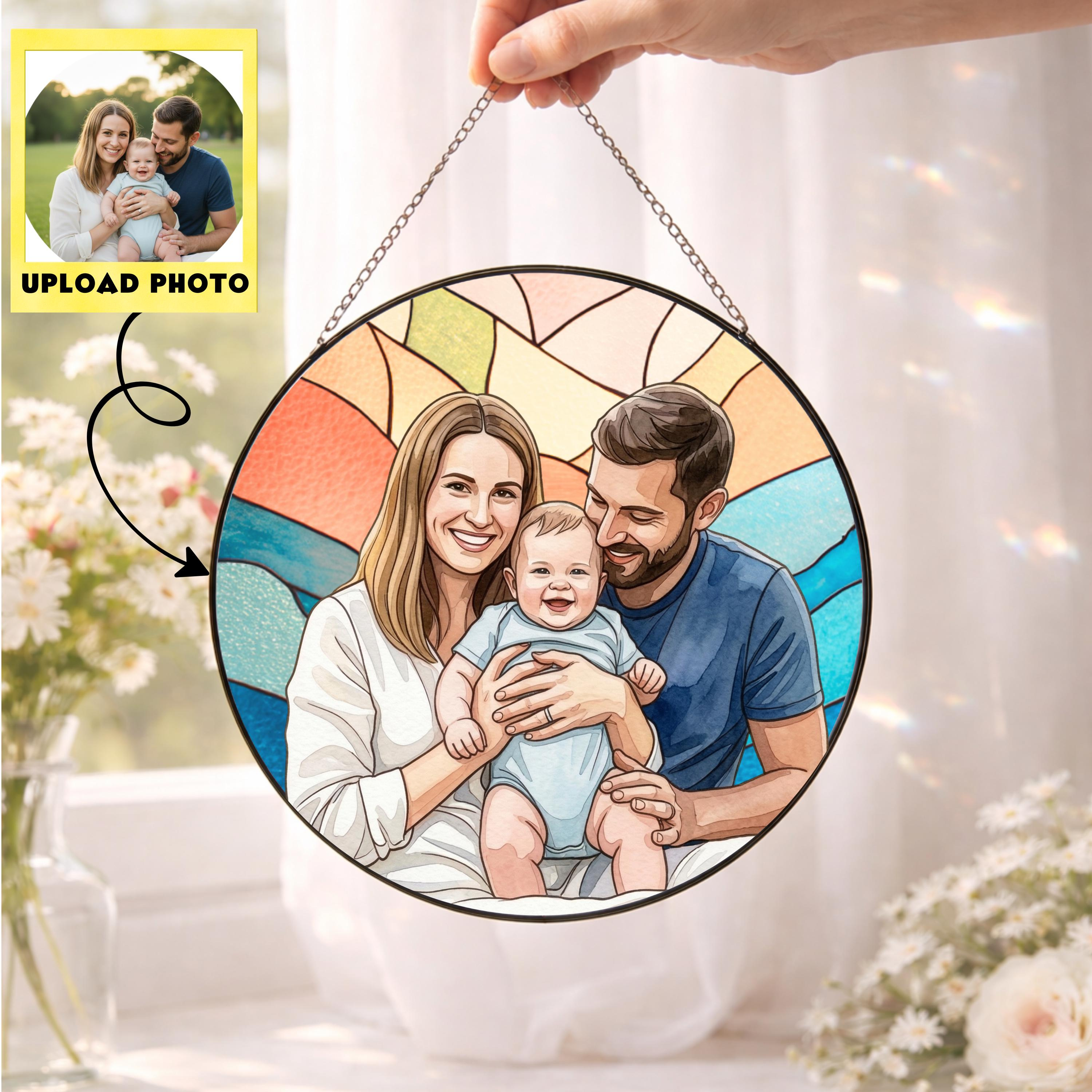 Personalized Family Portrait Suncatcher, Custom Photo Window Hanging Memorial Gift 1 - MeasureMason Personalized Family Portrait Suncatcher, Custom Photo Window Hanging Memorial Gift 1