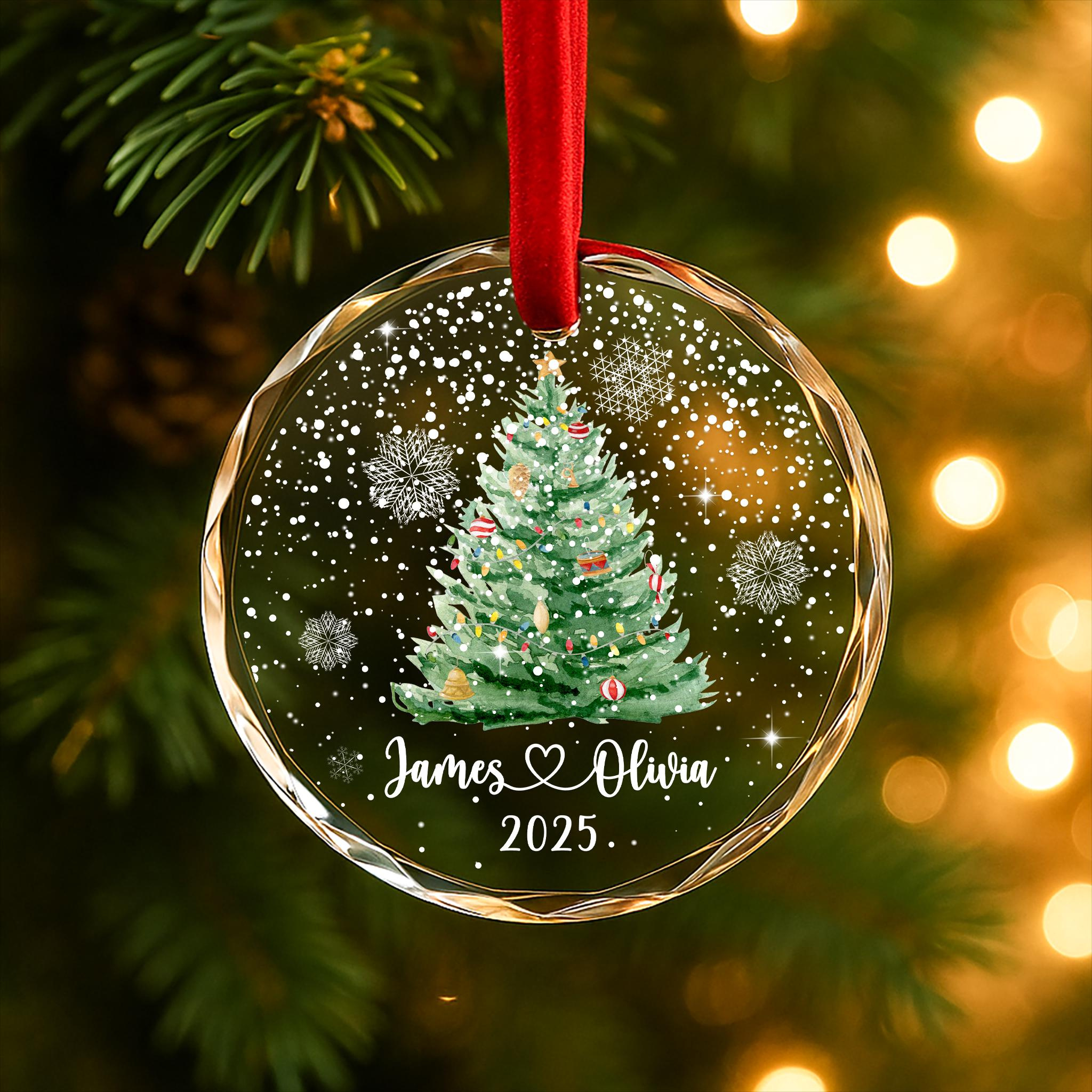Personalized Christmas Tree Ornament with Custom Couple Names & Year – Heart Glass Snowflake Holiday Keepsake 3 - MeasureMason Personalized Christmas Tree Ornament with Custom Couple Names & Year – Heart Glass Snowflake Holiday Keepsake 3