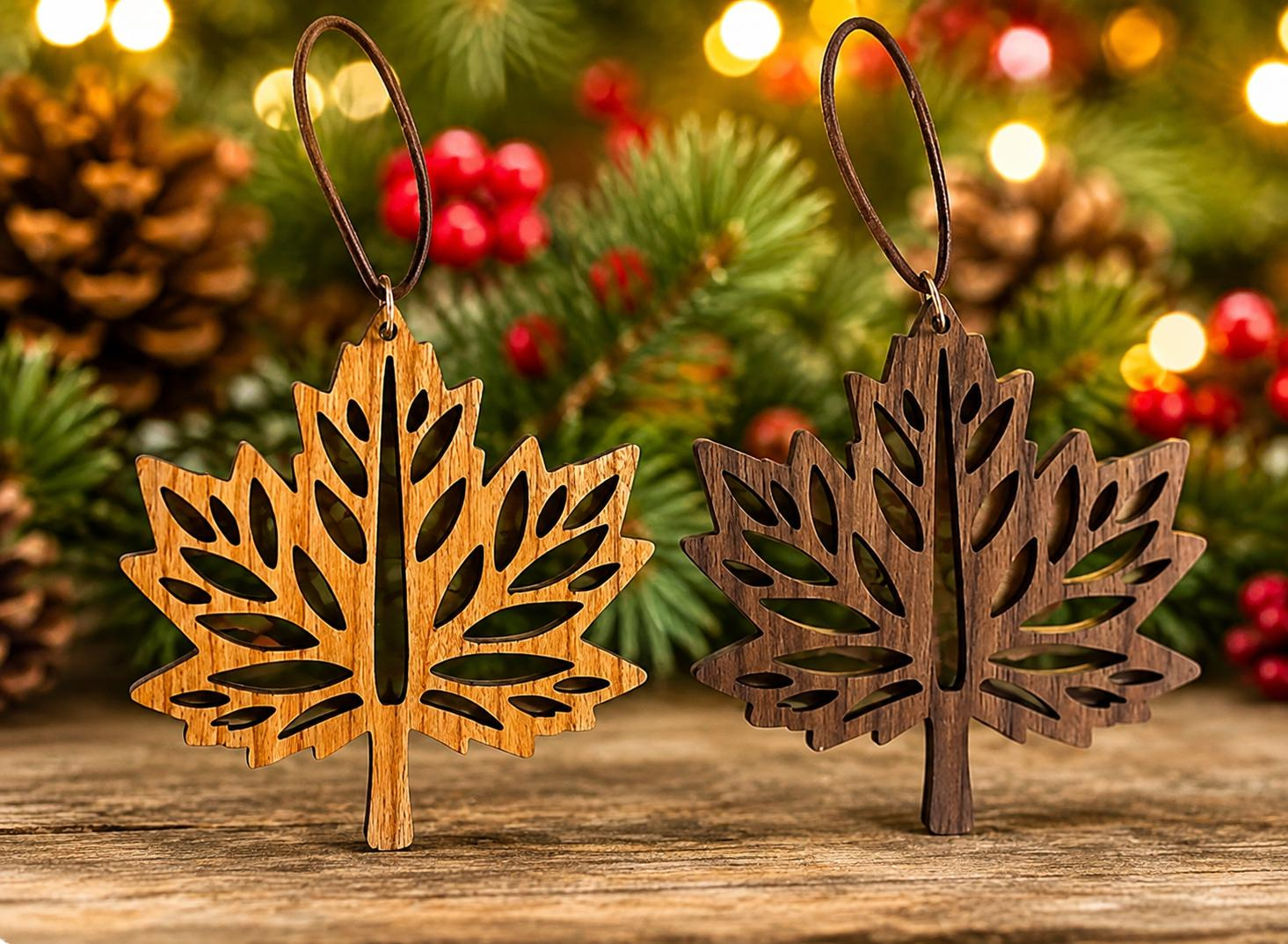 Handcrafted Maple Leaf Christmas Ornament - Walnut or Cherry Wood Holiday Tree Decoration Handcrafted Maple Leaf Christmas Ornament - Walnut or Cherry Wood Holiday Tree Decoration